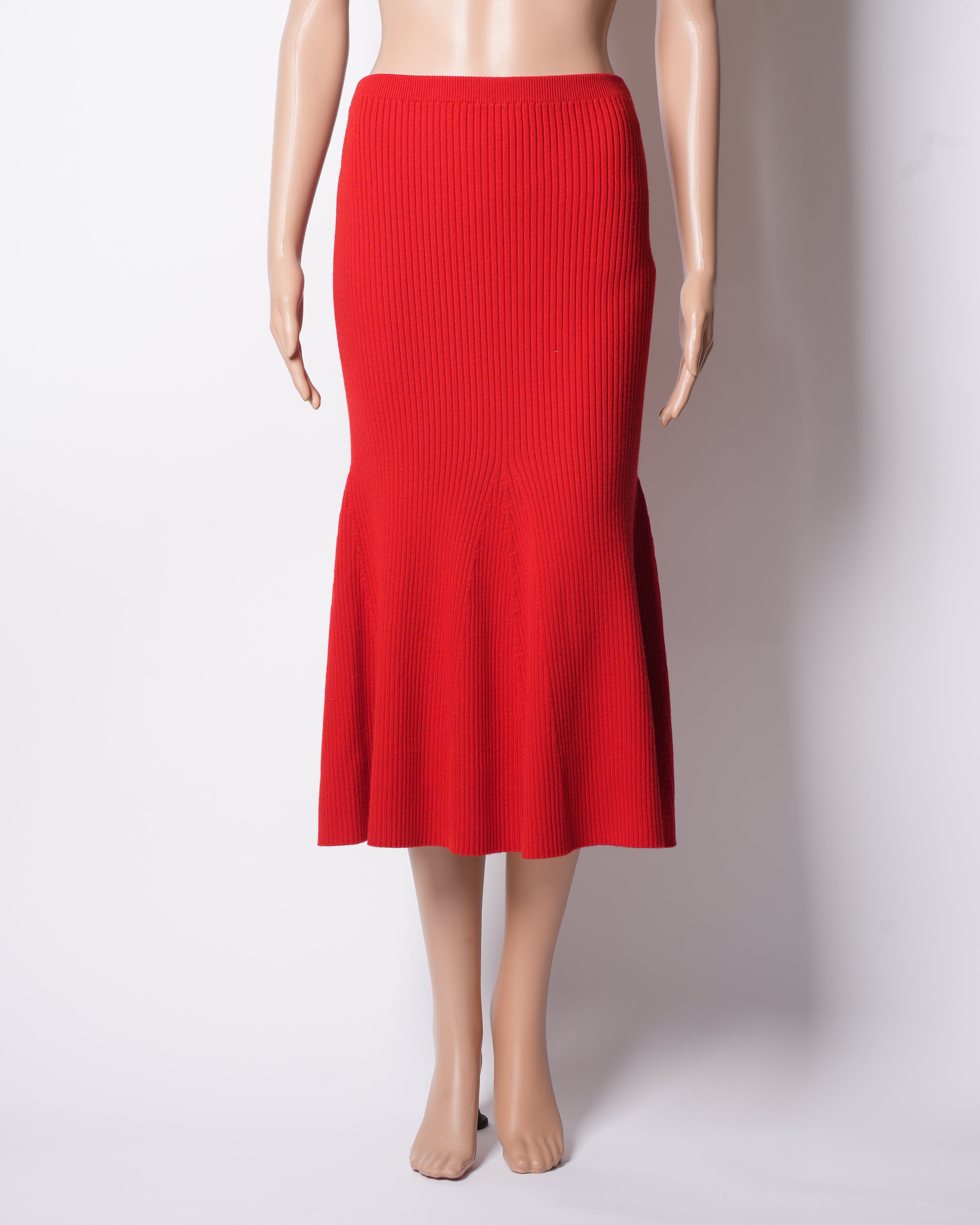 New Victoria Beckham Red Wool Mid Length Skirt