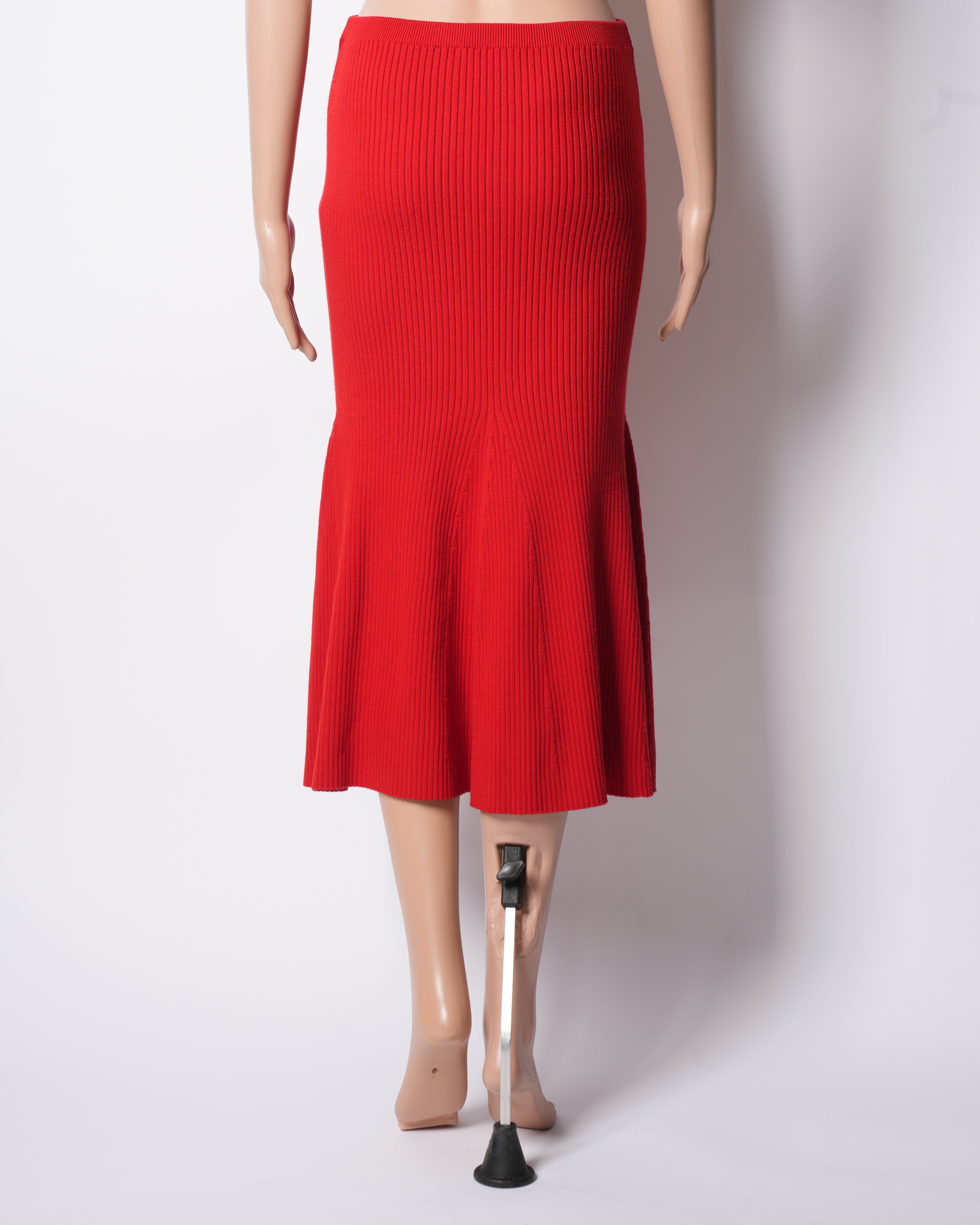 New Victoria Beckham Red Wool Mid Length Skirt