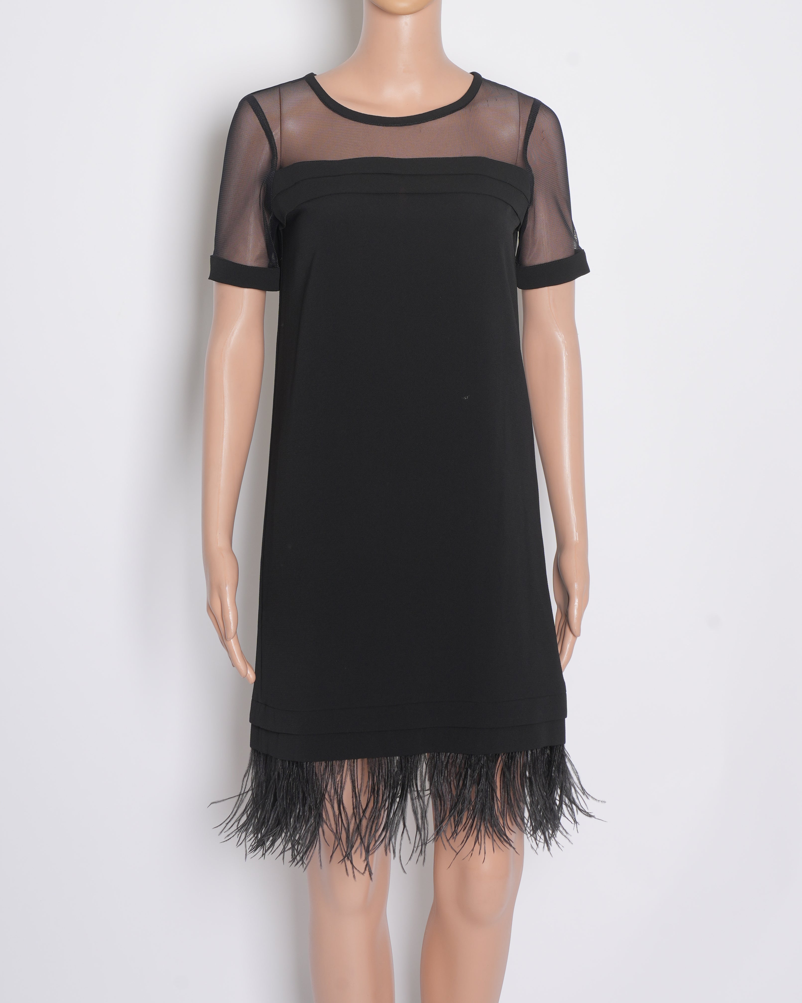 Pinko black dress with feather detailing