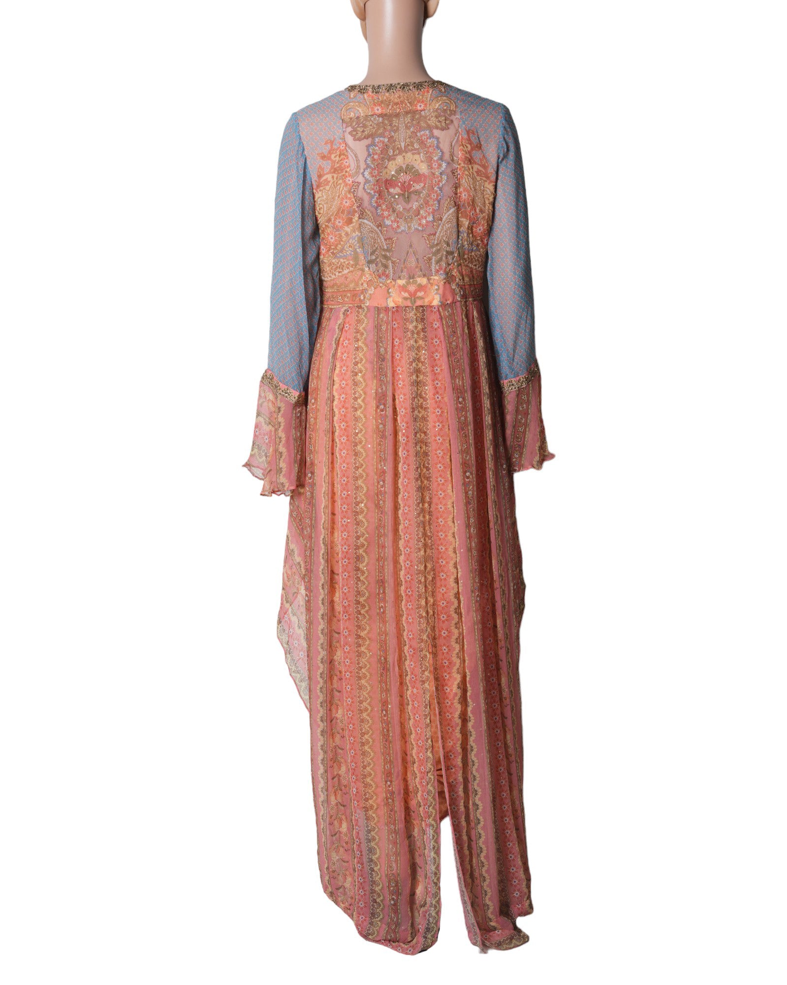 Ritu Kumar Peach & Turquoise & Round Neck Kurta Dhoti Pant Set