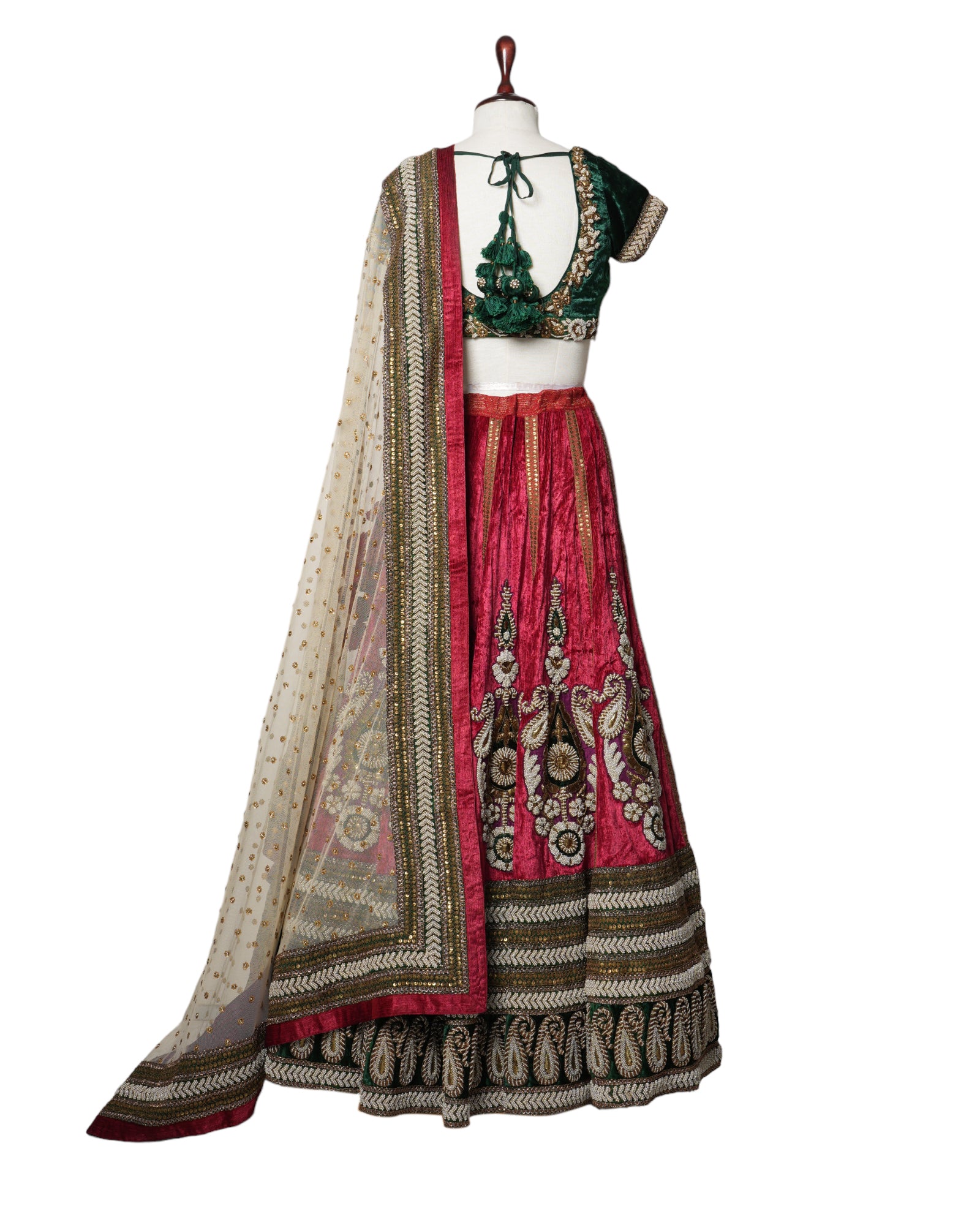 Sabyasachi Green & Red Lehenga With Heavy Zari & Sequins Work