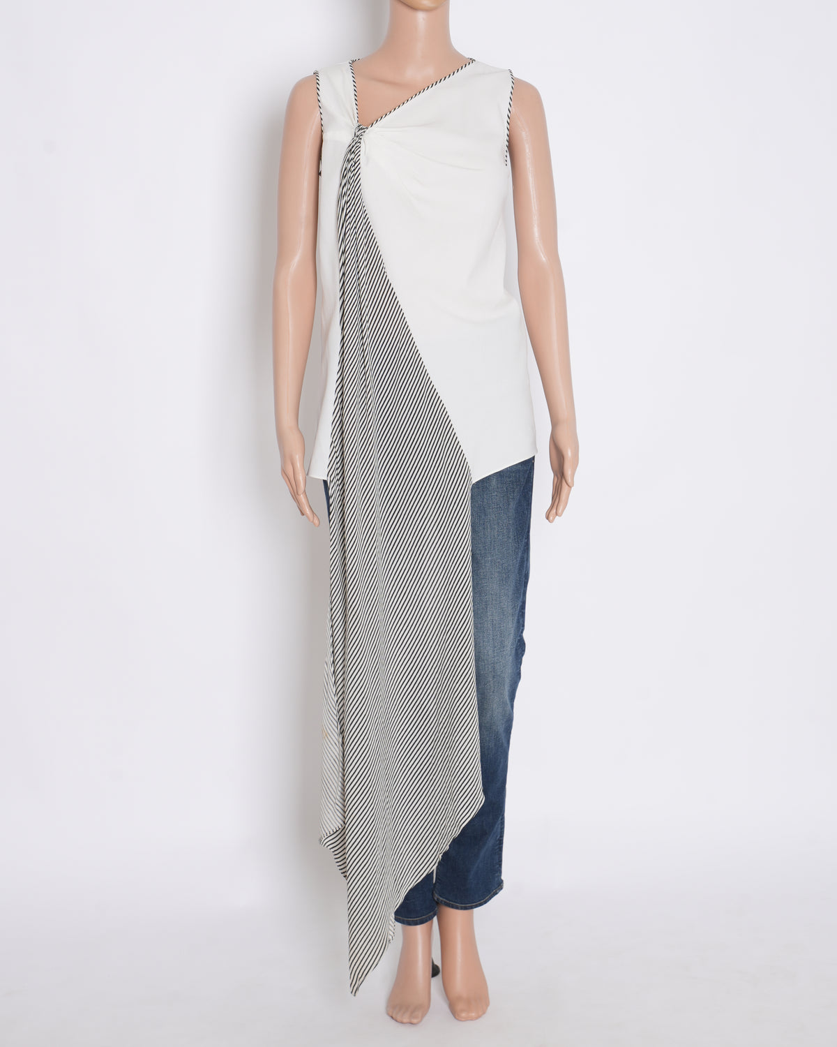 Amit Aggarwal Asymmetrical Black & White Stripe Top