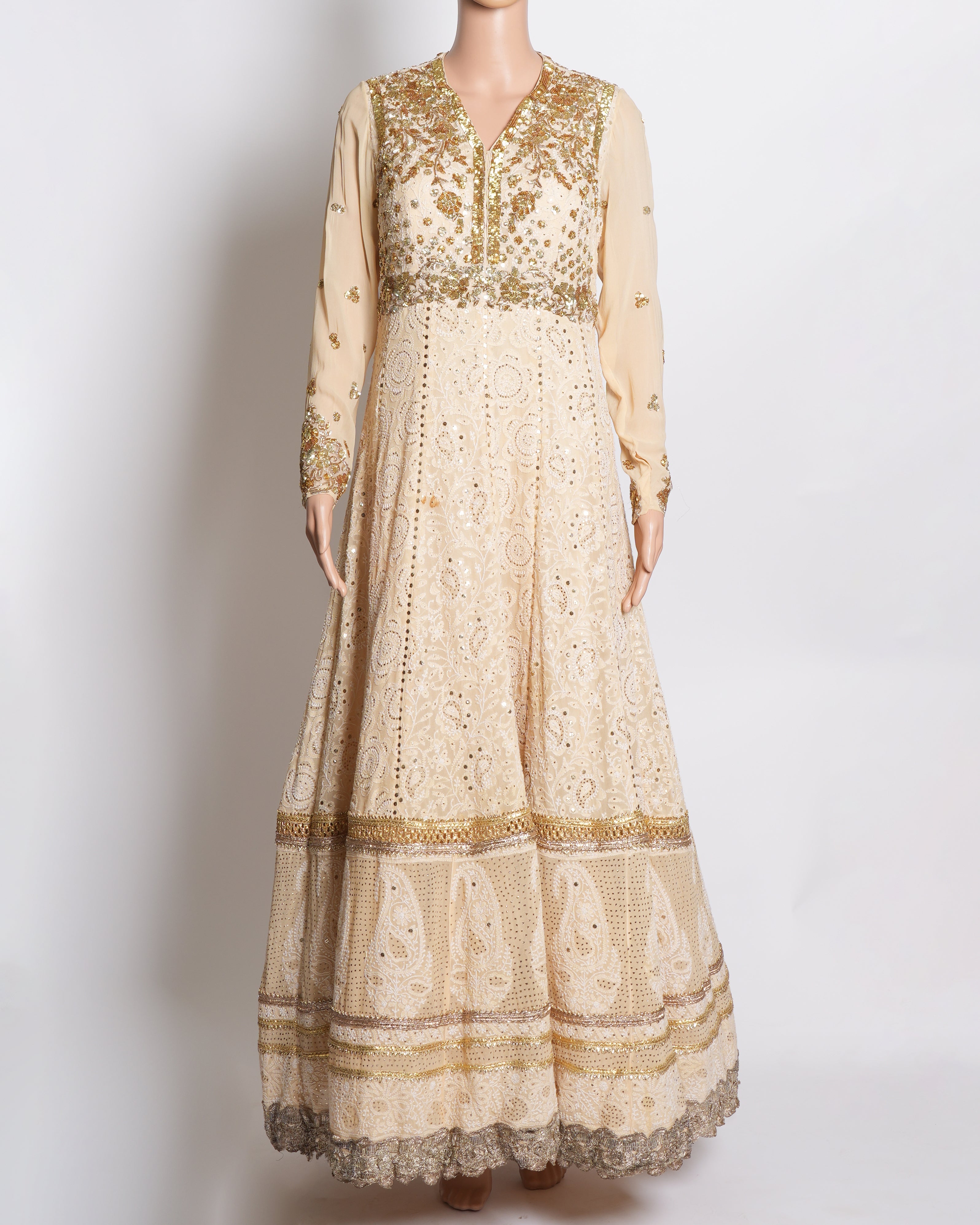 Dolly J Off-white Anarkali With Golden Embroidary