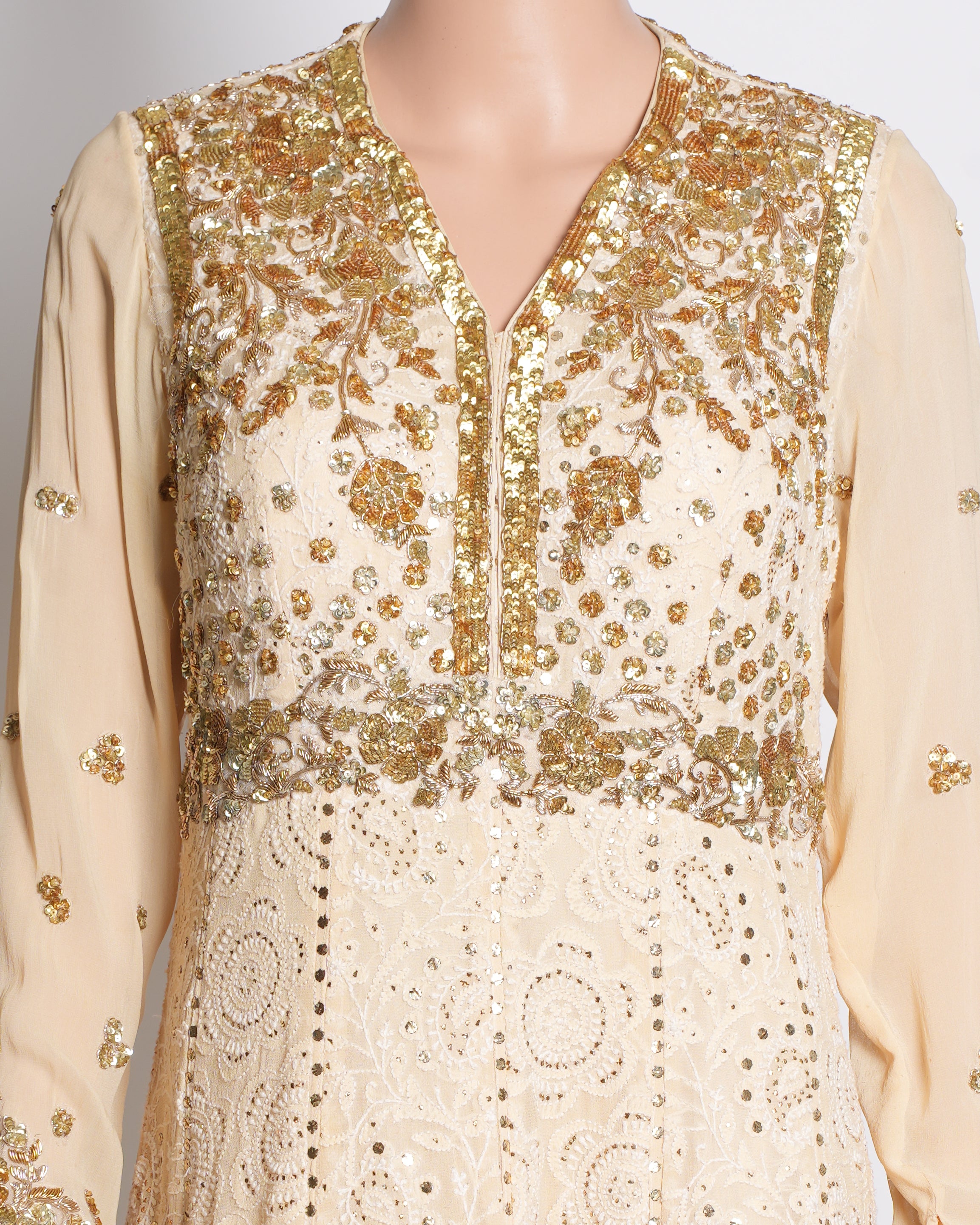 Dolly J Off-white Anarkali With Golden Embroidary