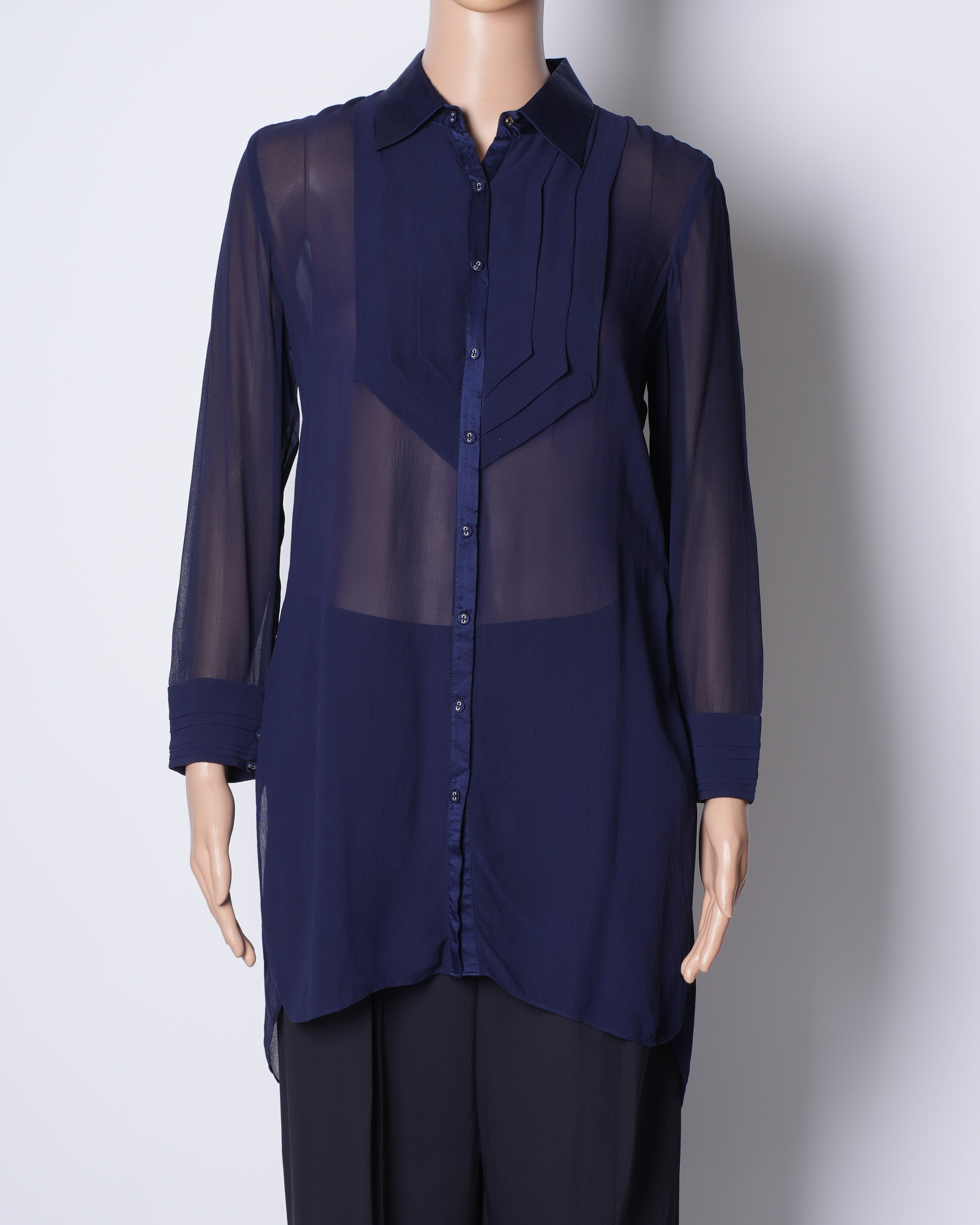 Tarun Tahiliani Blue Collared Sheer Top