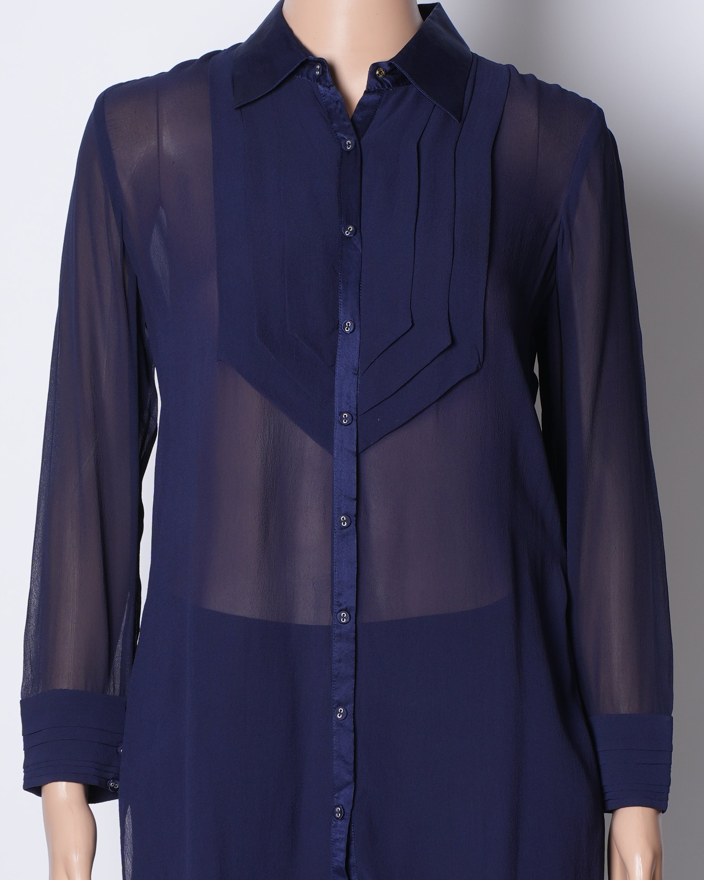 Tarun Tahiliani Blue Collared Sheer Top