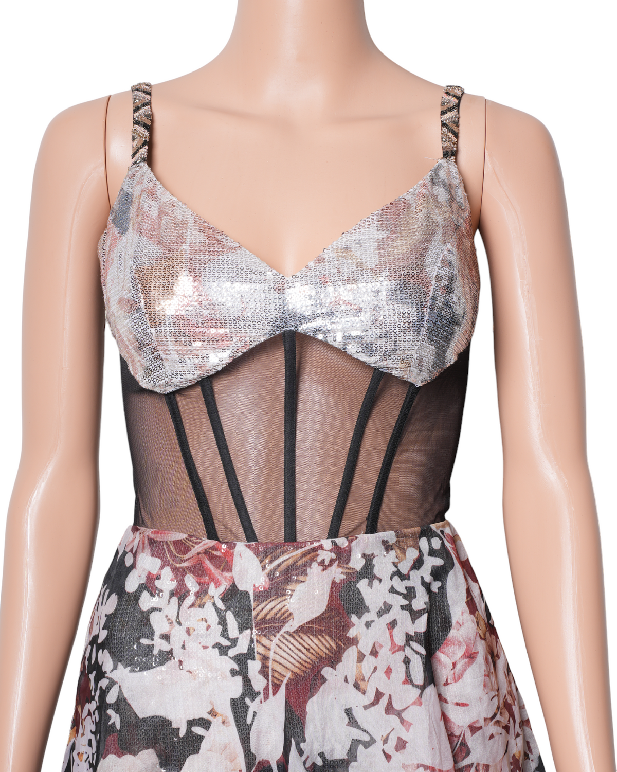Mandira Wirk Black Rose Printed Bustier Dress