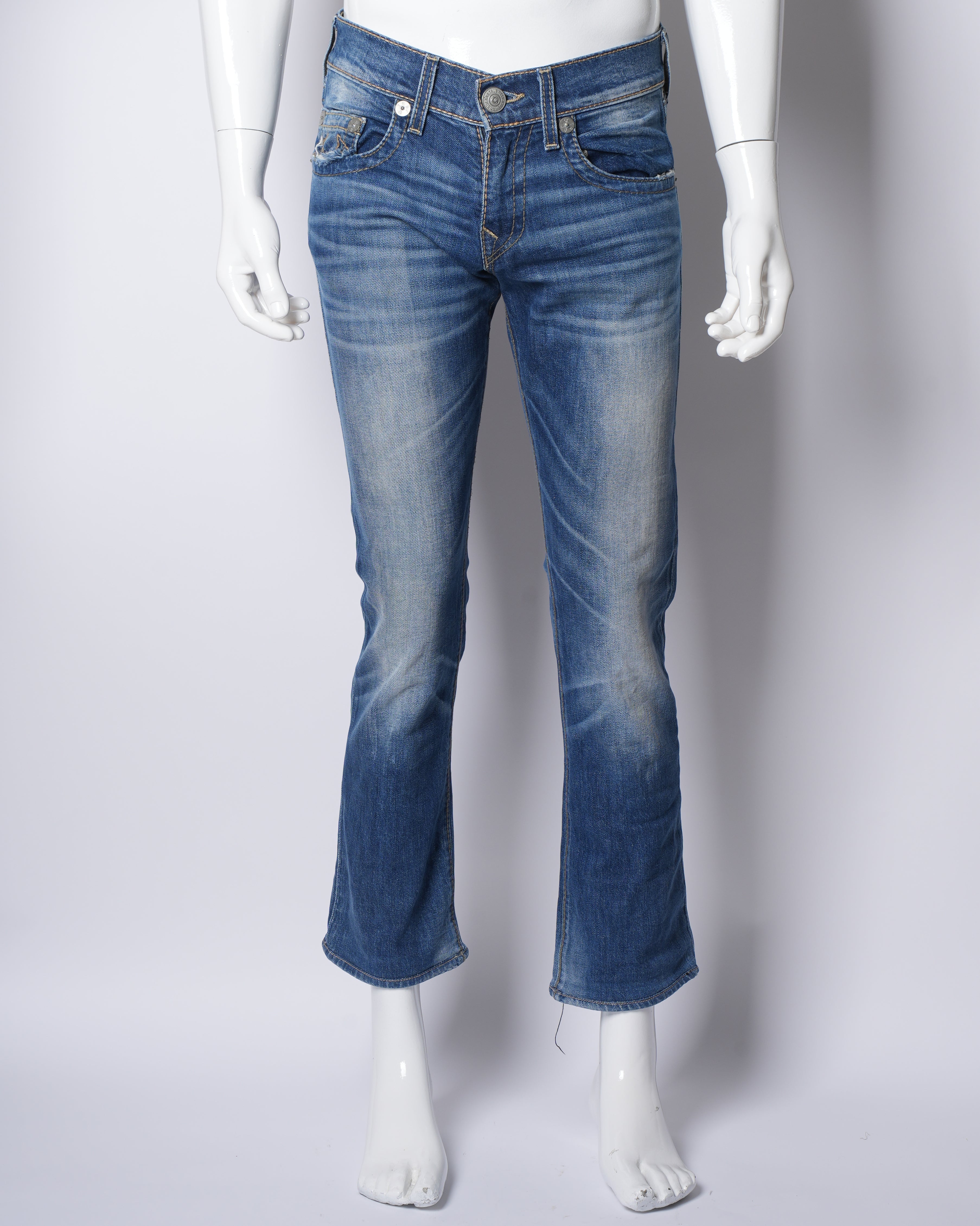 True Religion Acid Wash Wide Leg Denim Pants In Blue