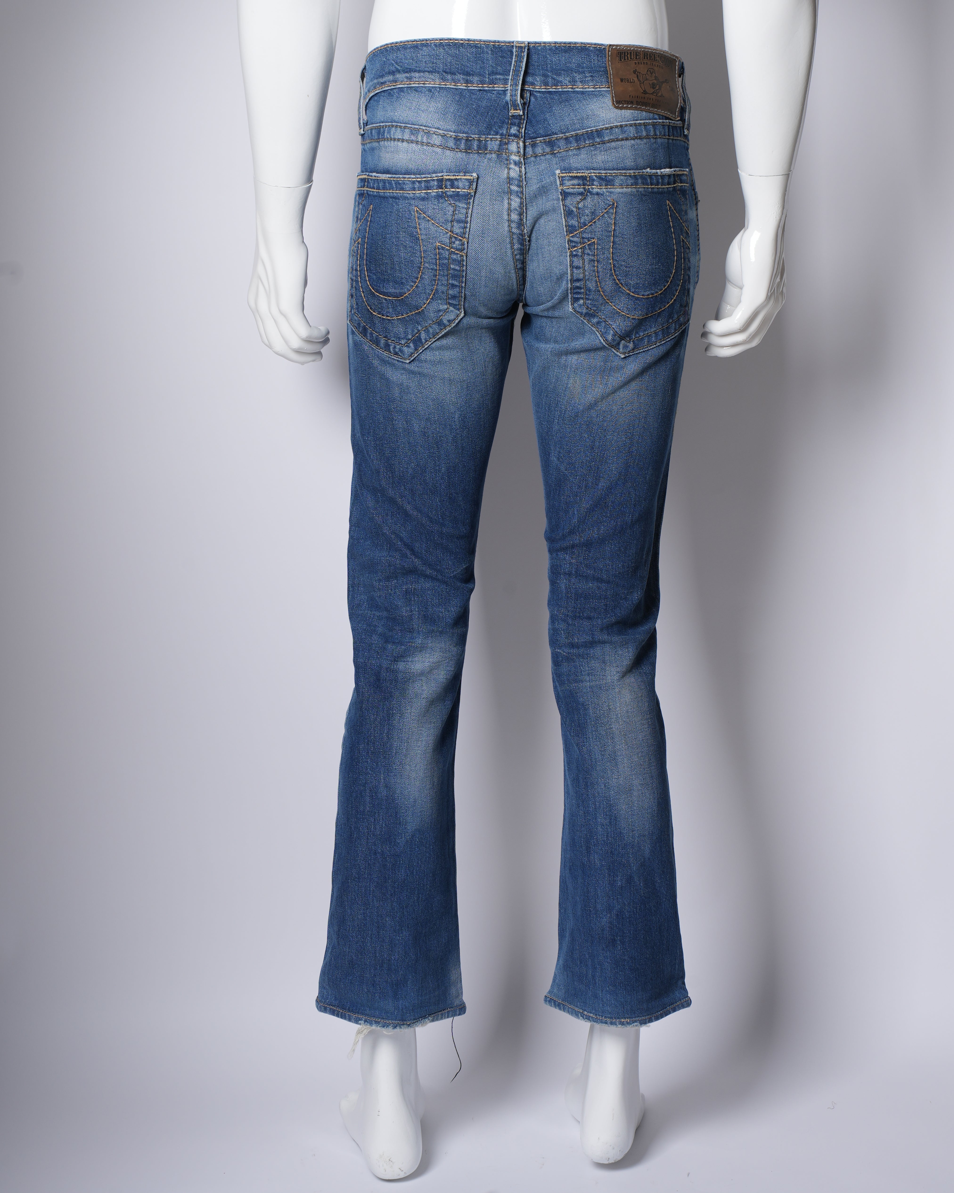 True Religion Acid Wash Wide Leg Denim Pants In Blue