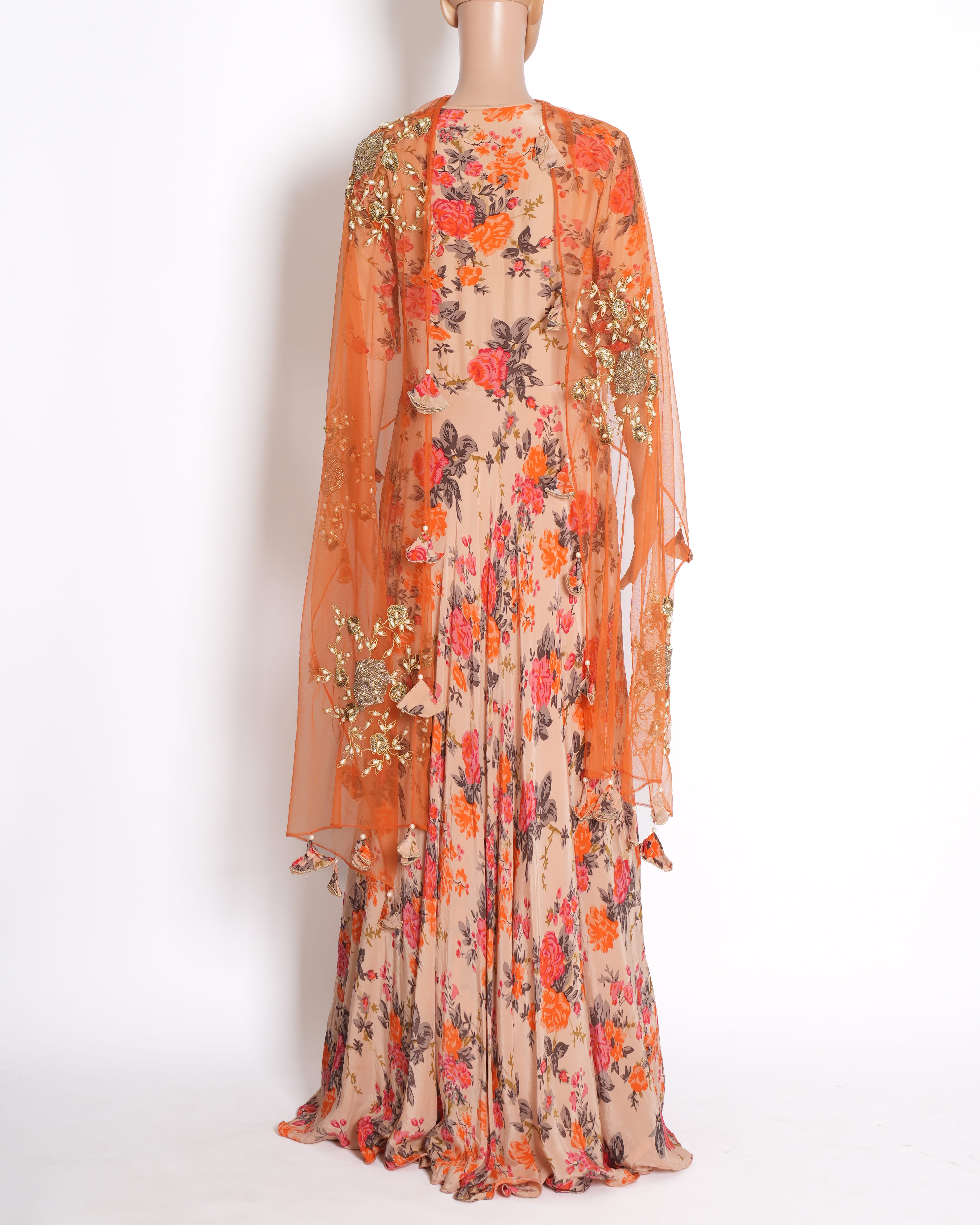 Bhumika Sharma Anarkali & Dupatta Set in Orange Floral