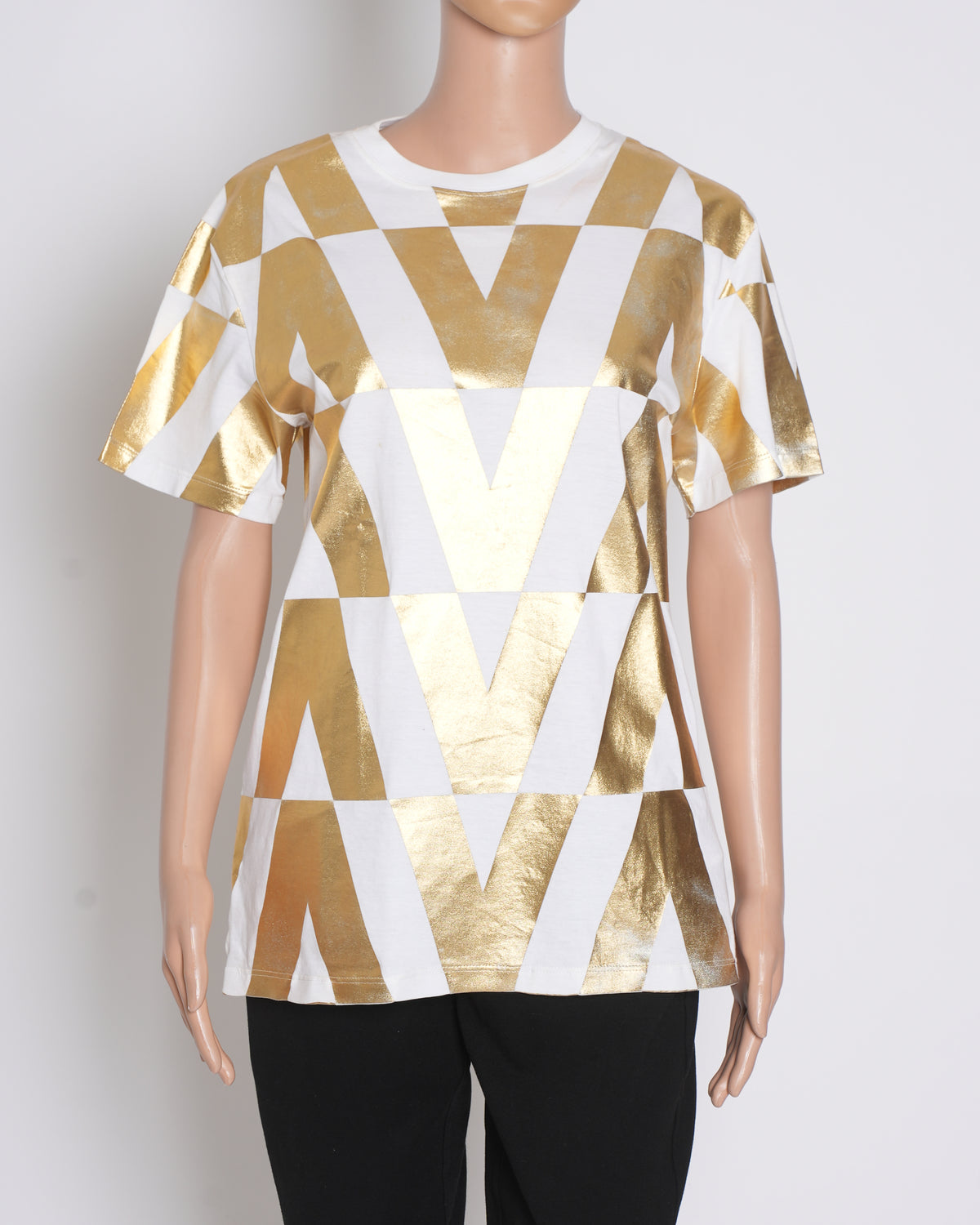 Valentino White & Gold Optical Foil Print Cotton T-shirt