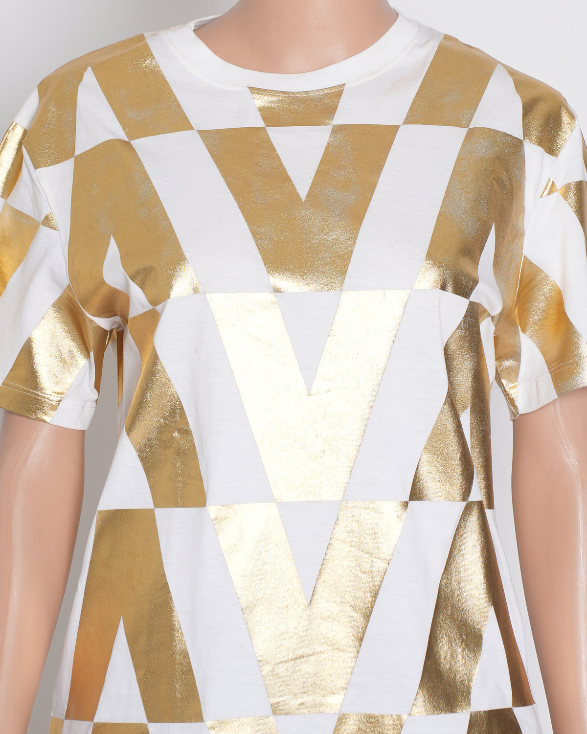 Valentino White & Gold Optical Foil Print Cotton T-shirt