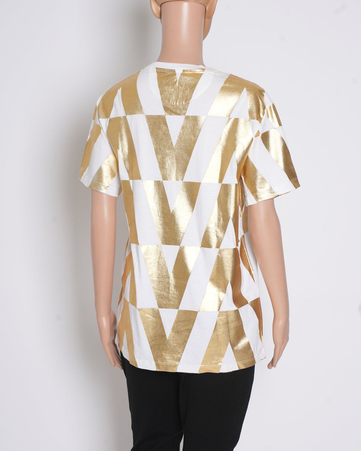 Valentino White & Gold Optical Foil Print Cotton T-shirt