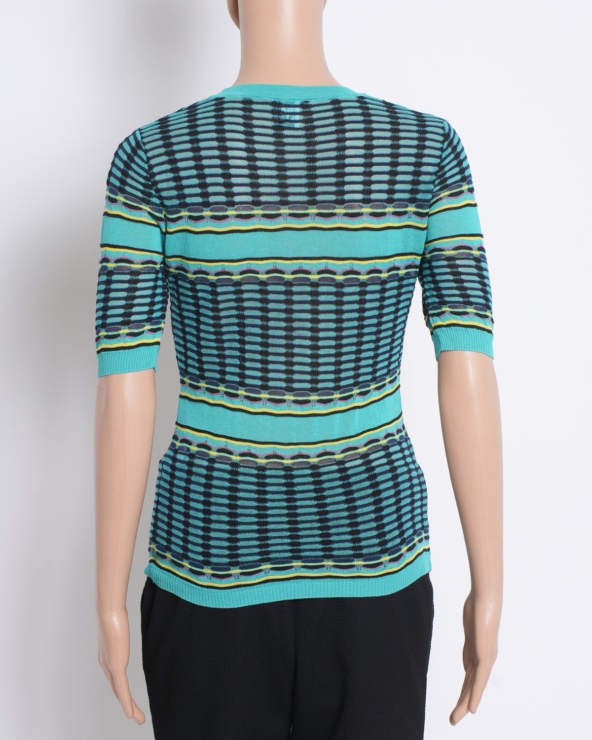 Missoni blue and green patterened knit top