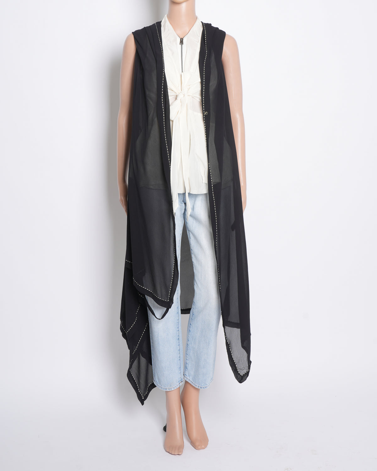 Peachoo Black Sheer Shrug With Scattered Work