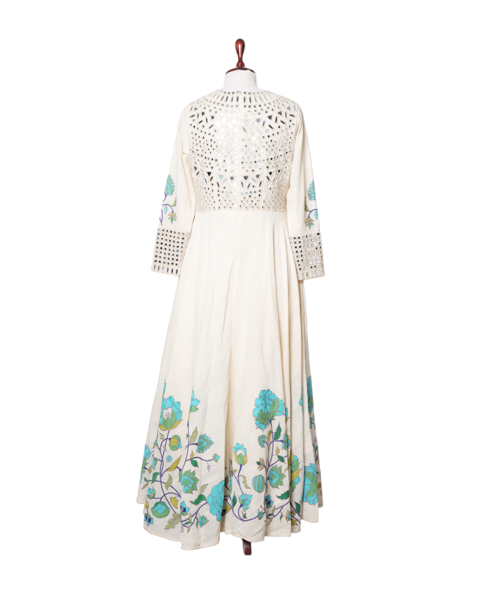 Pure Elegance Off White Mirror & Aari Embroidered Full Length Dress