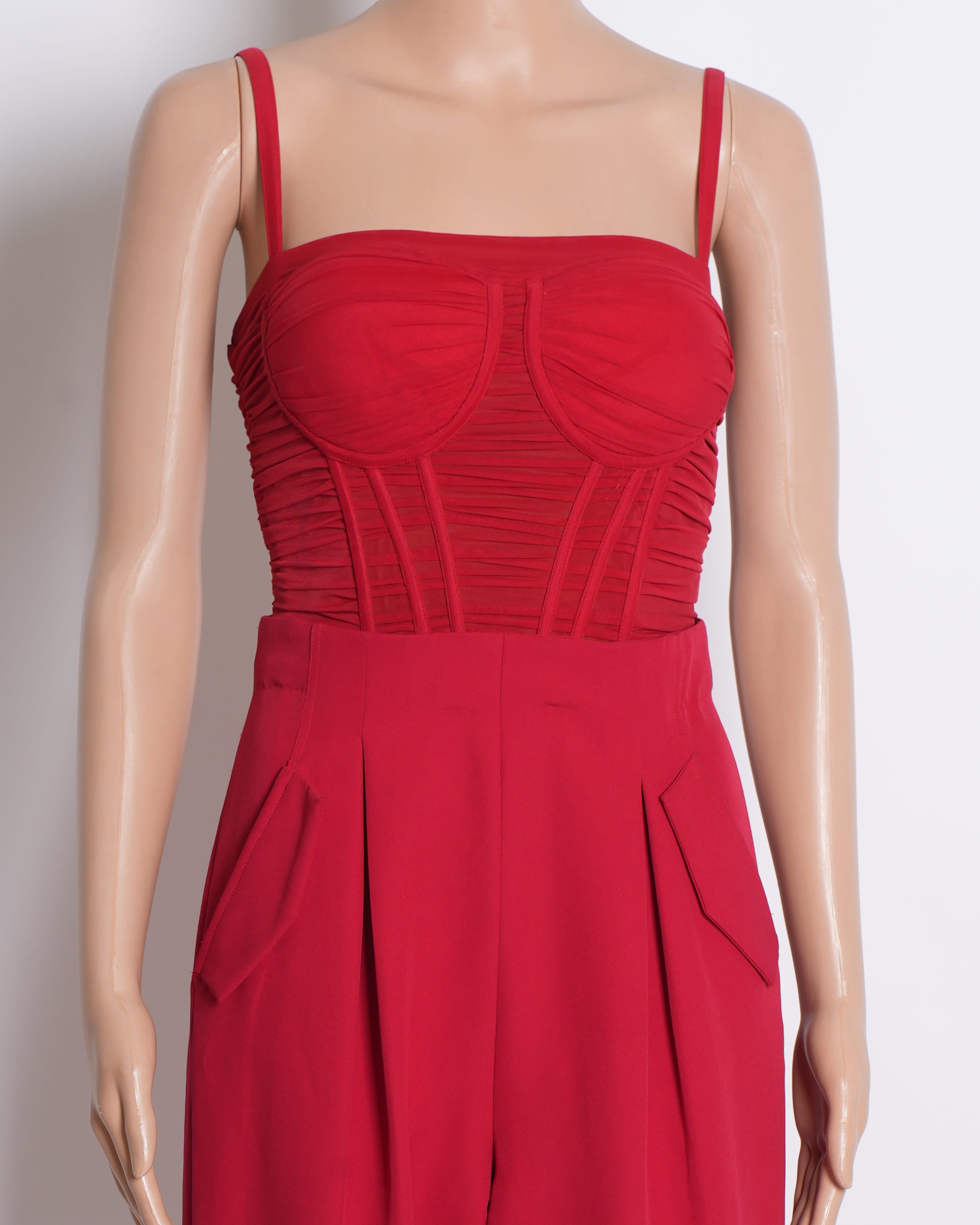 New Esse Crimson Corset Cargo Jumpsuit In Red