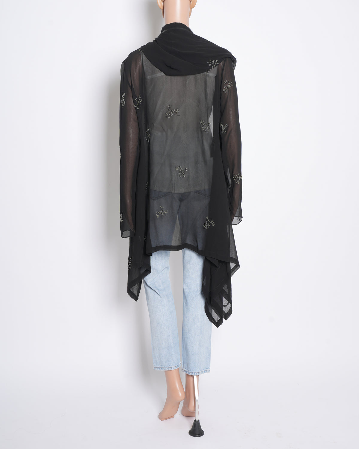 Peachoo Black Sheer Shrug With Scattered Work