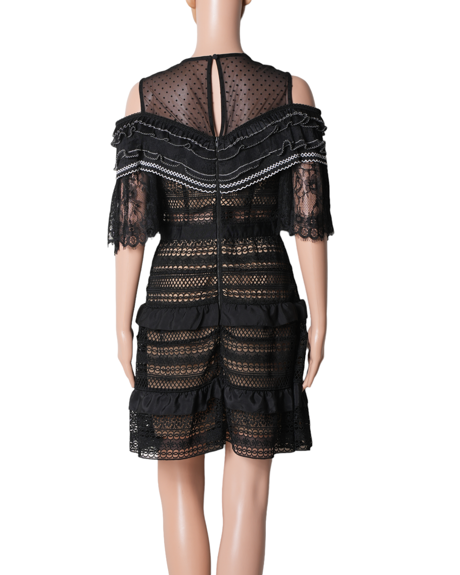 Self Portrait Stripe Paneled Lace Dress In Black