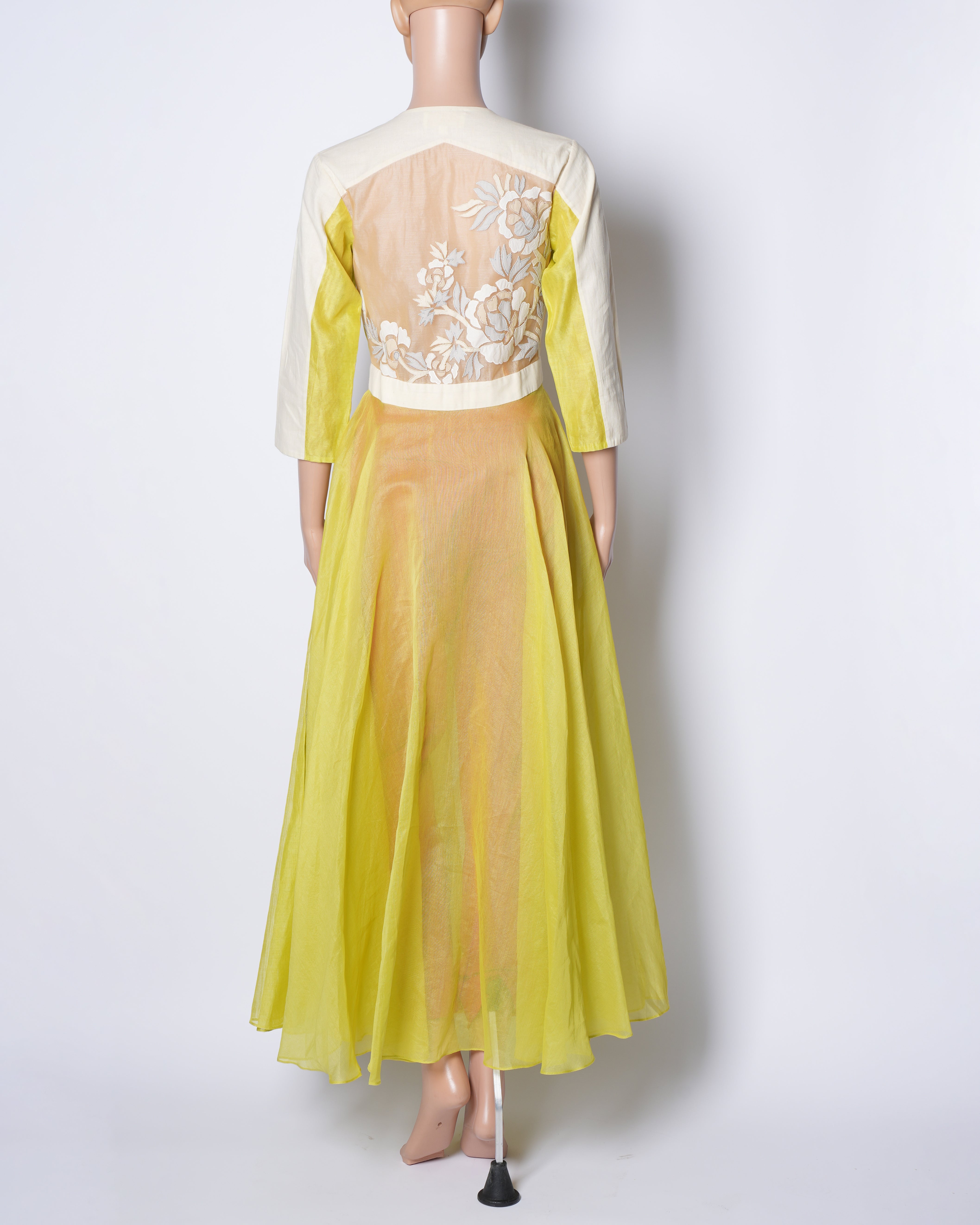 Abu Jani Sandeep Khosla Anarkali Top In Lime Green