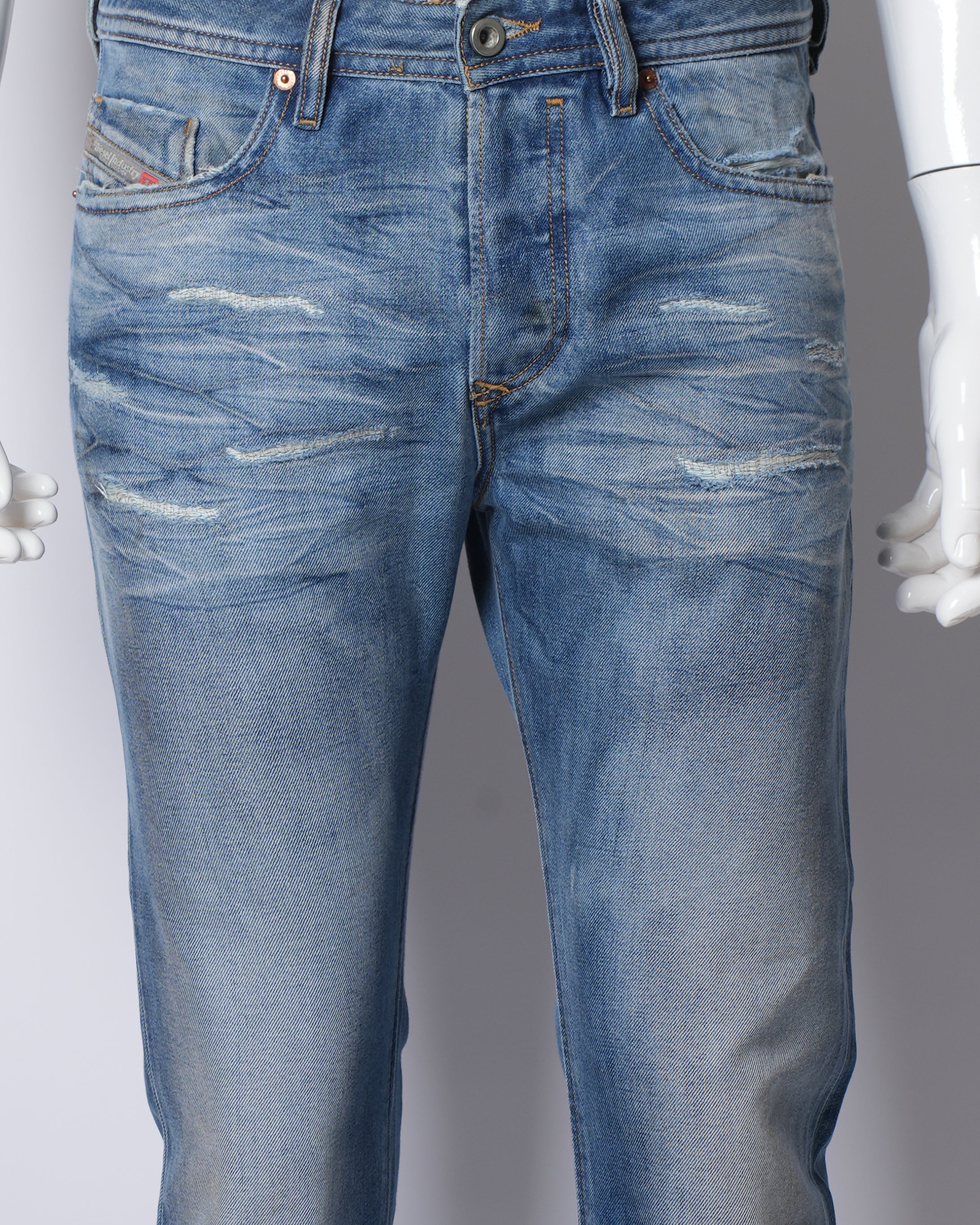 Diesel Horizontal Destressed Look Regular Fit Denims