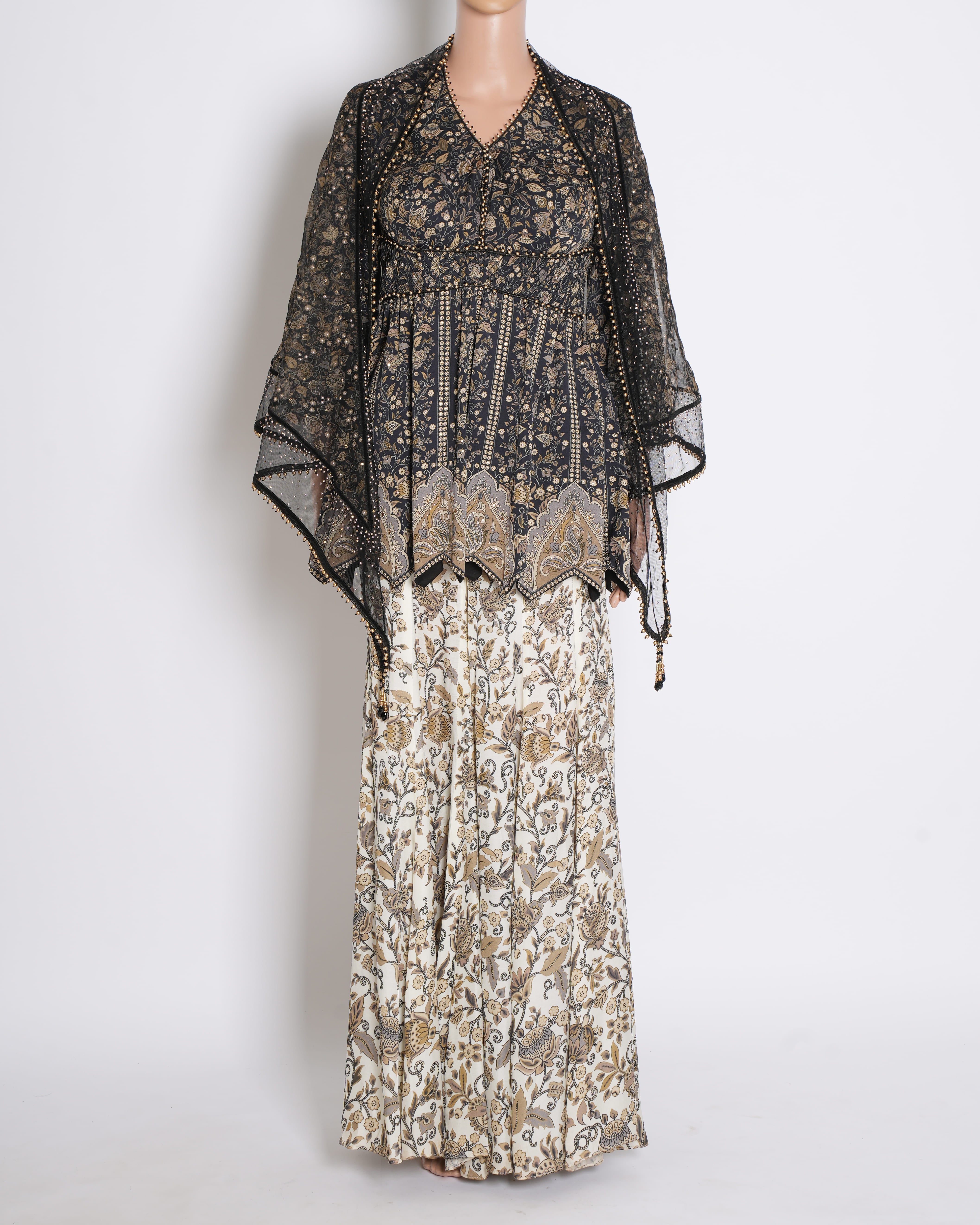Tarun Tahiliani Black & Beige Embroidered 3-Piece Cape Set