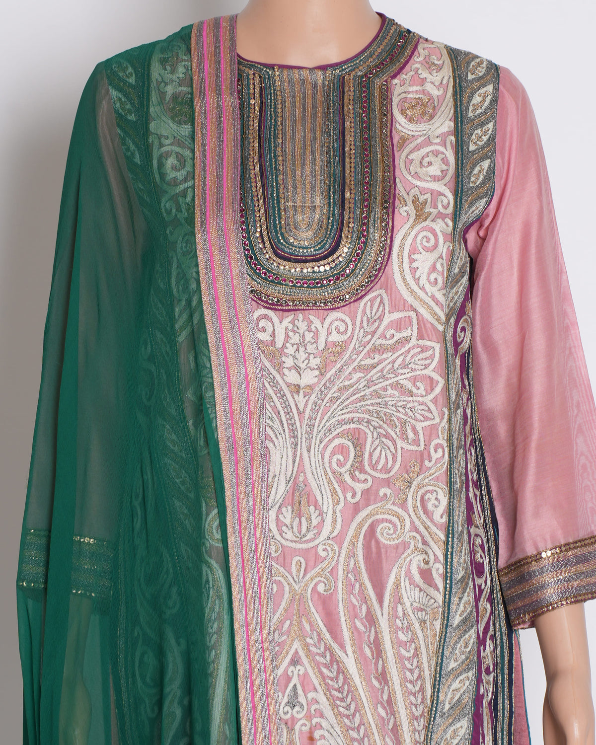 Pankaj & Nidhi Set of 3 Kurta Sets in Green & Pink