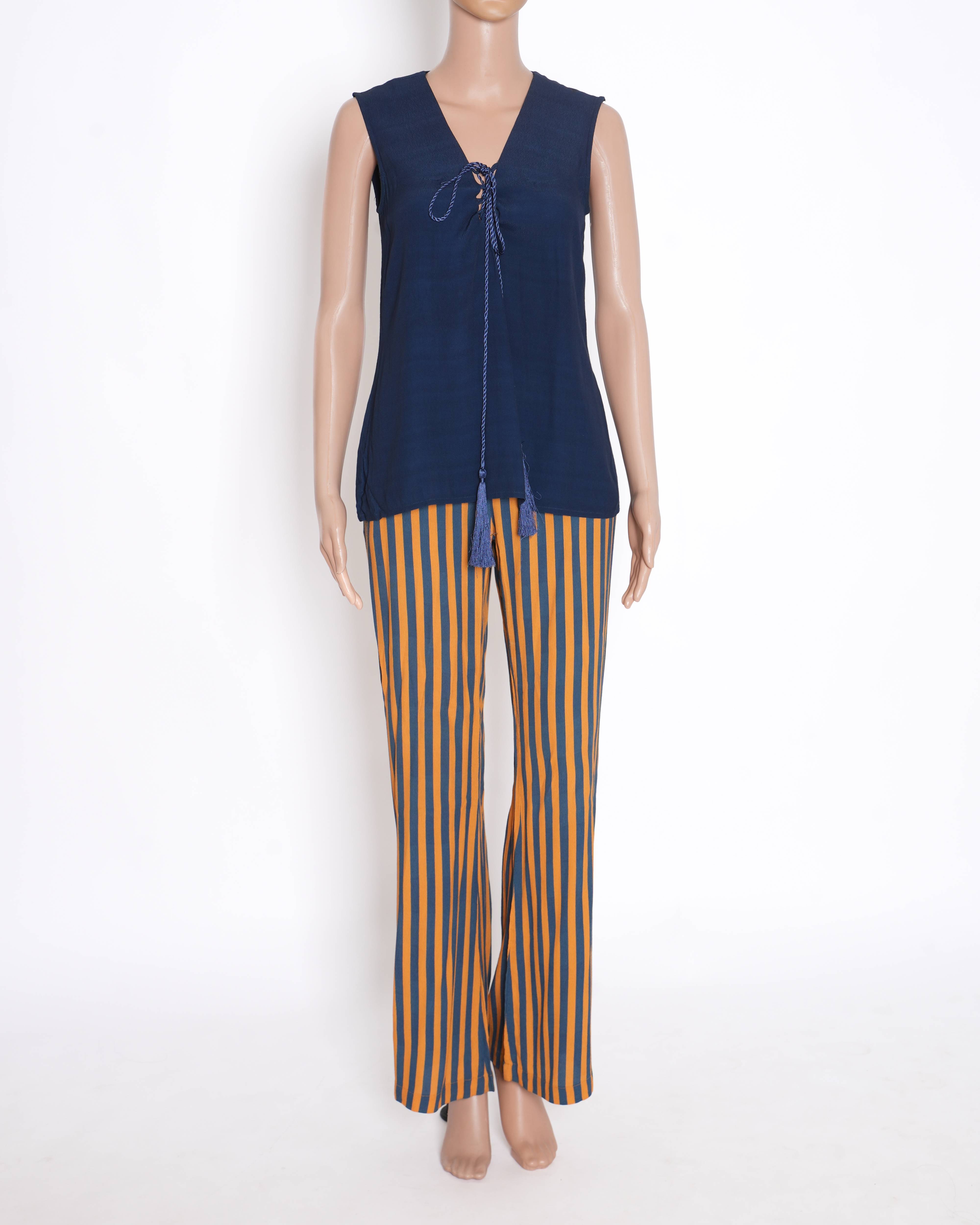 Verandah set of 2 striped pants and blue top