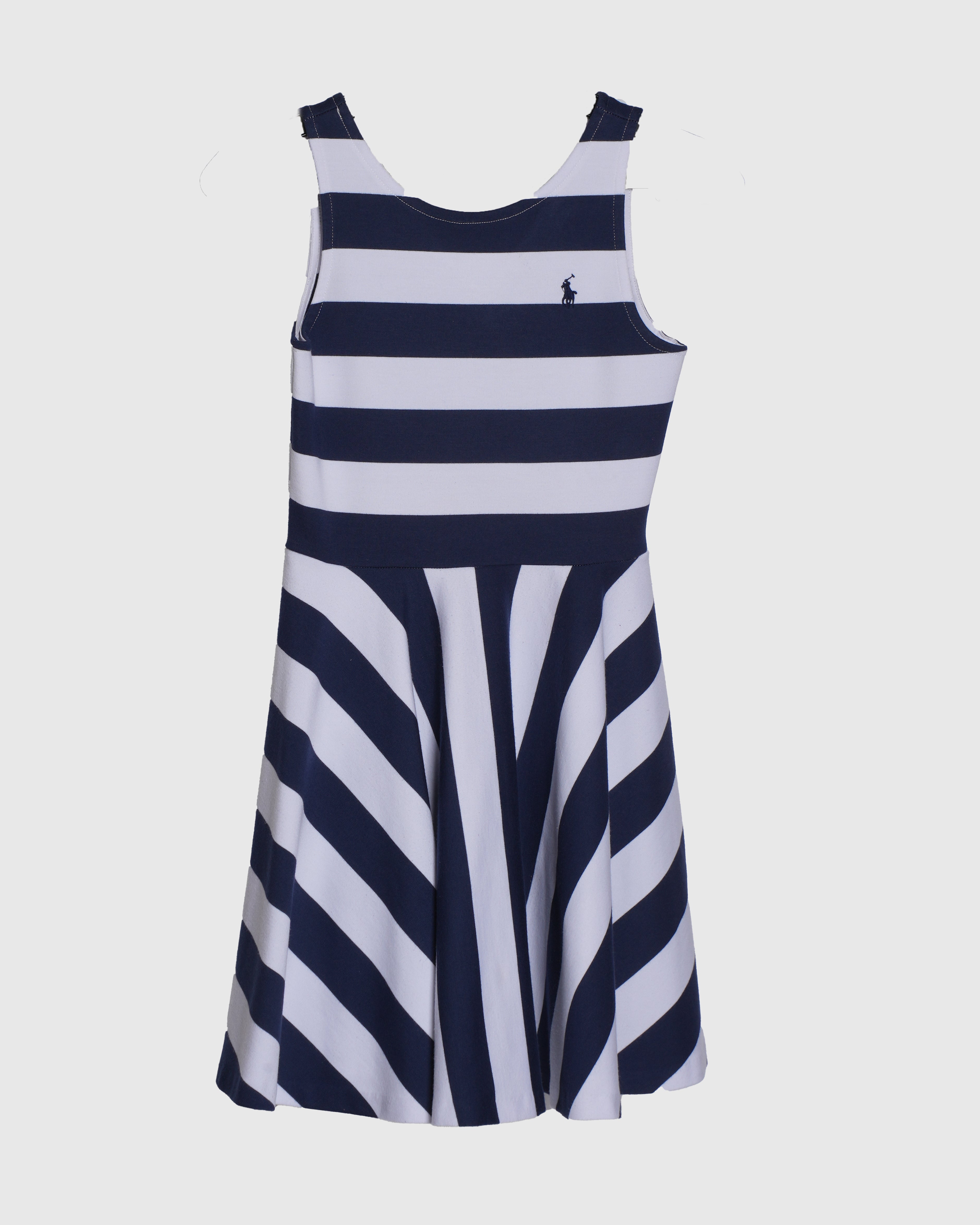 Polo By Ralph Lauren Navy Blue & White Stripe Kidswear Knee Length Dress