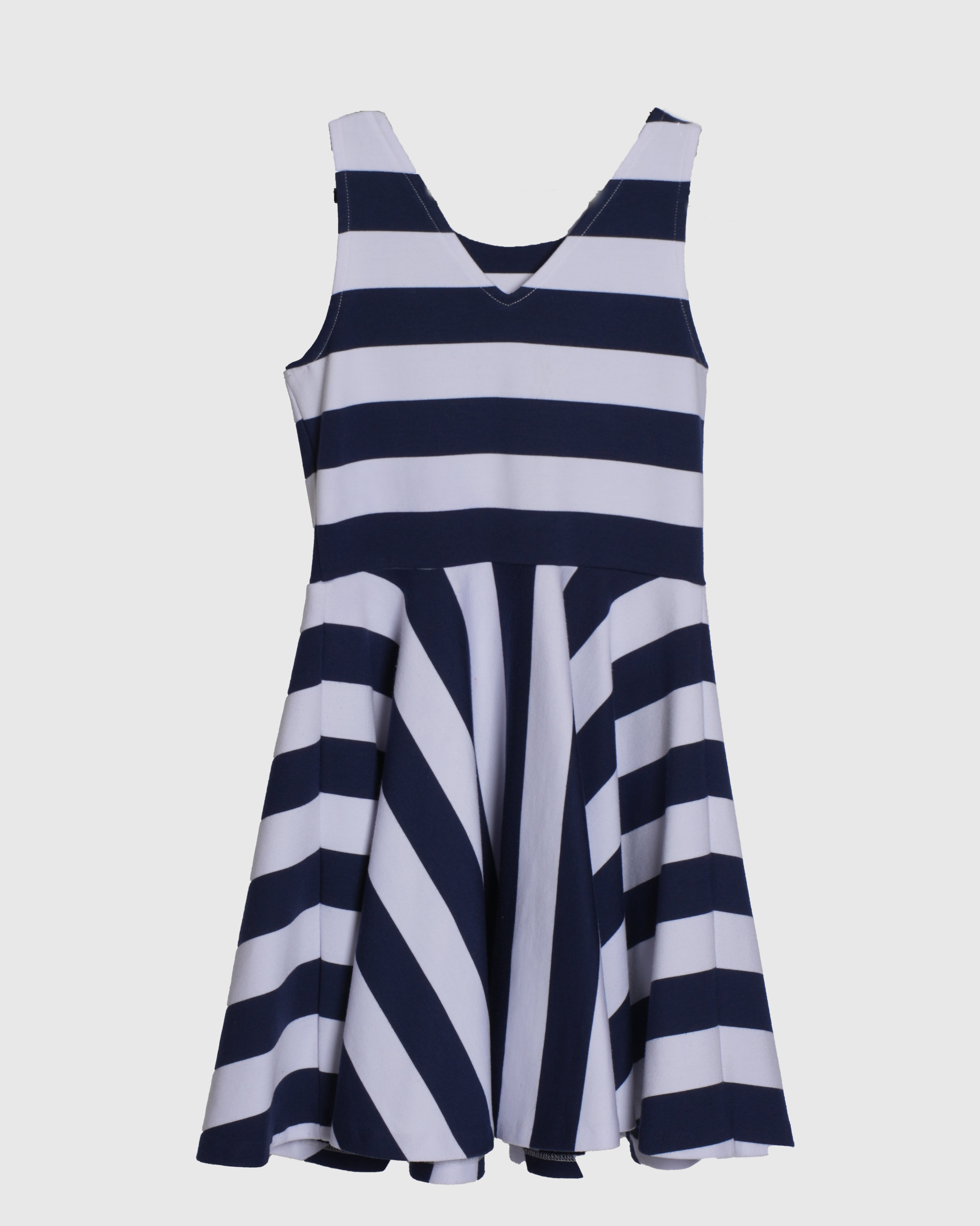 Polo By Ralph Lauren Navy Blue & White Stripe Kidswear Knee Length Dress