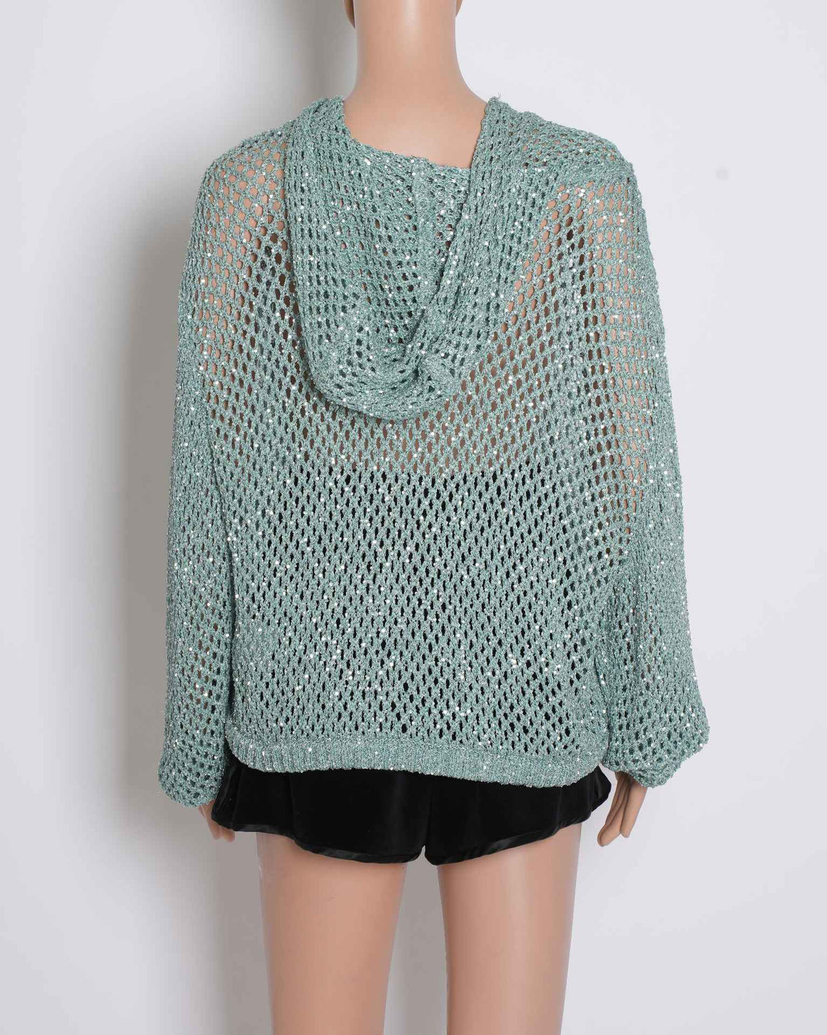 Missoni Sequin Knit Hooded Sweater With Ribbed Hem & Cuff