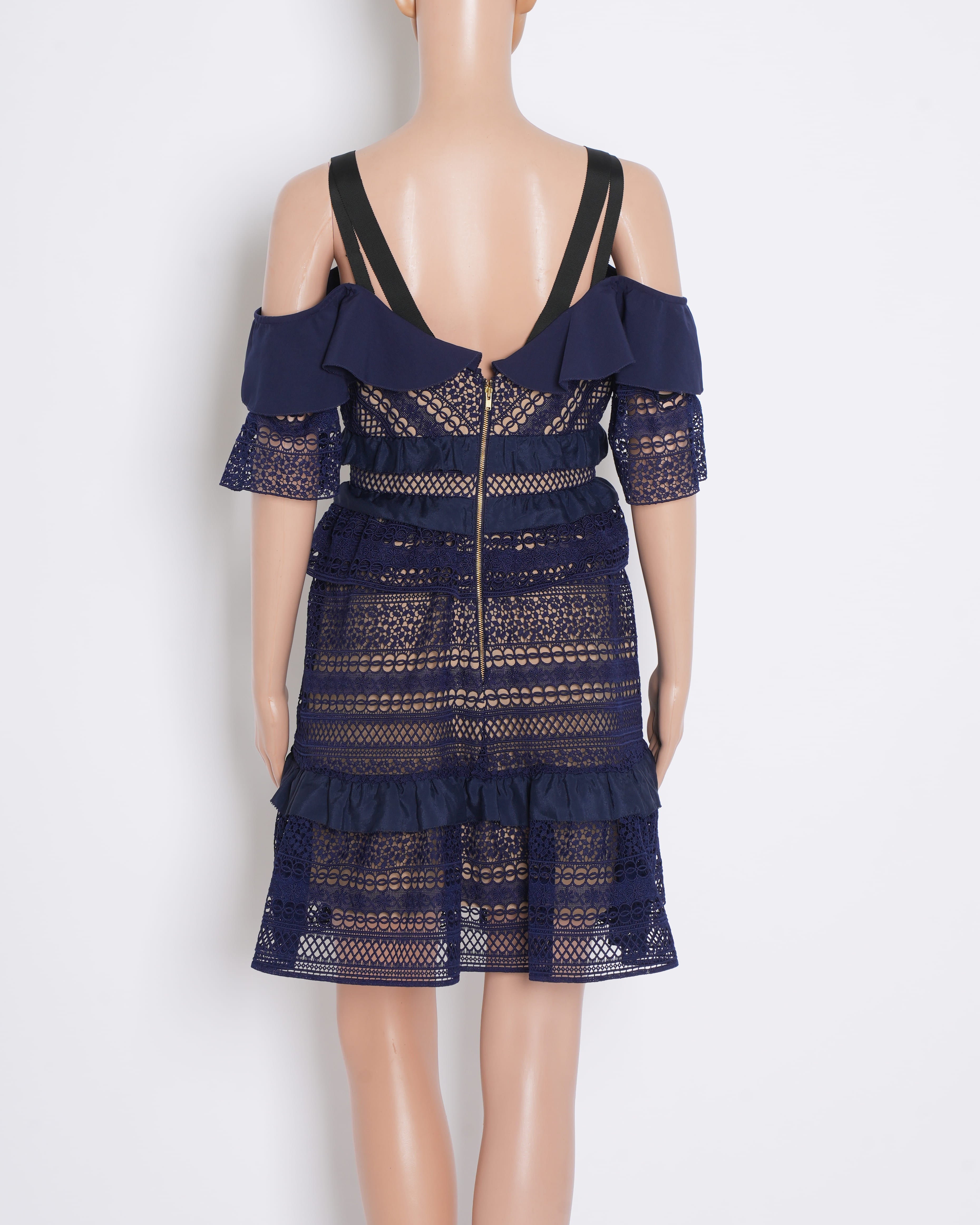 Self Portrait Women's Lace Mini Dress In Navy Blue