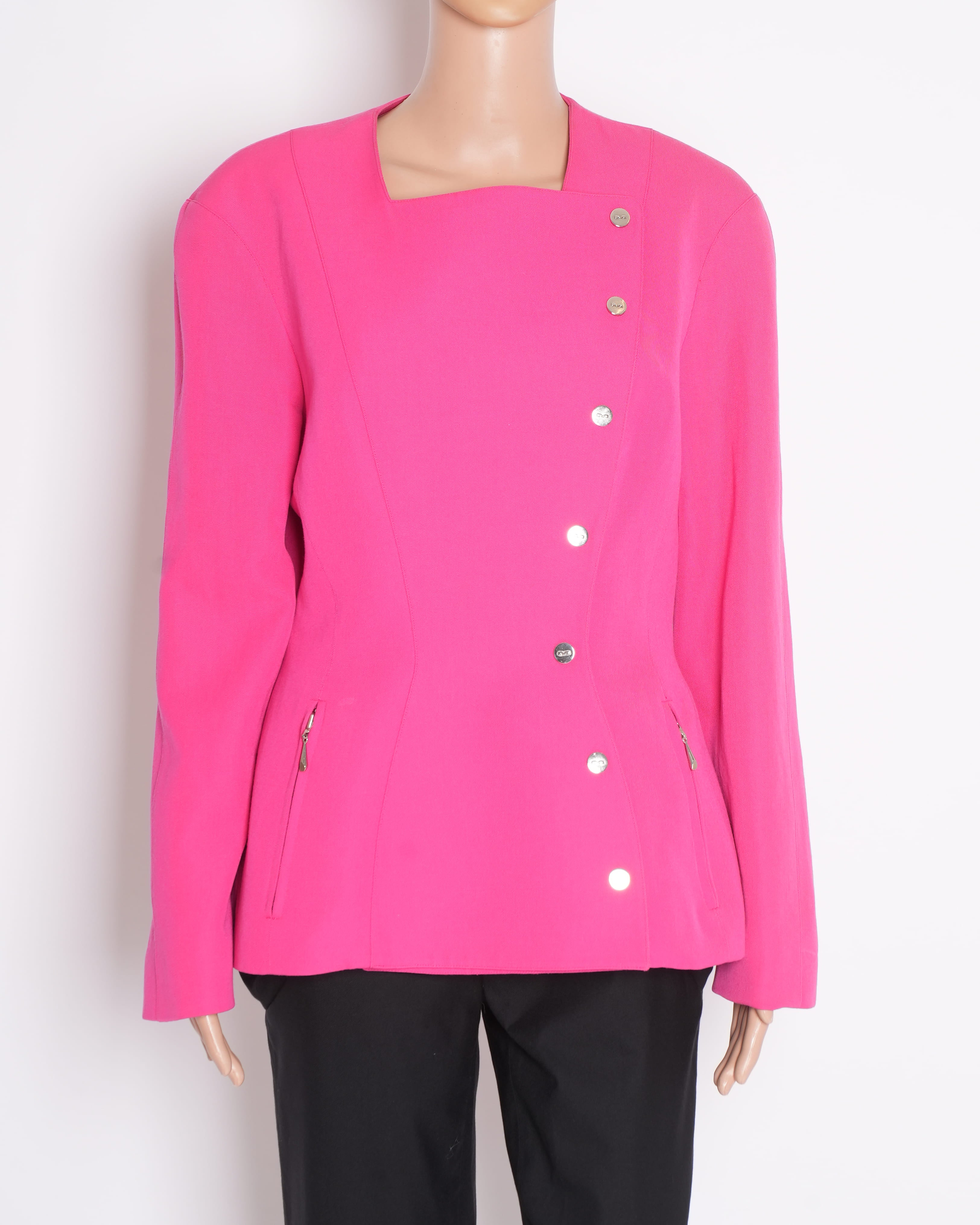 Thierry Mugler Vintage 1980's  Hot Pink Sculpted Jacket Blazer Suit