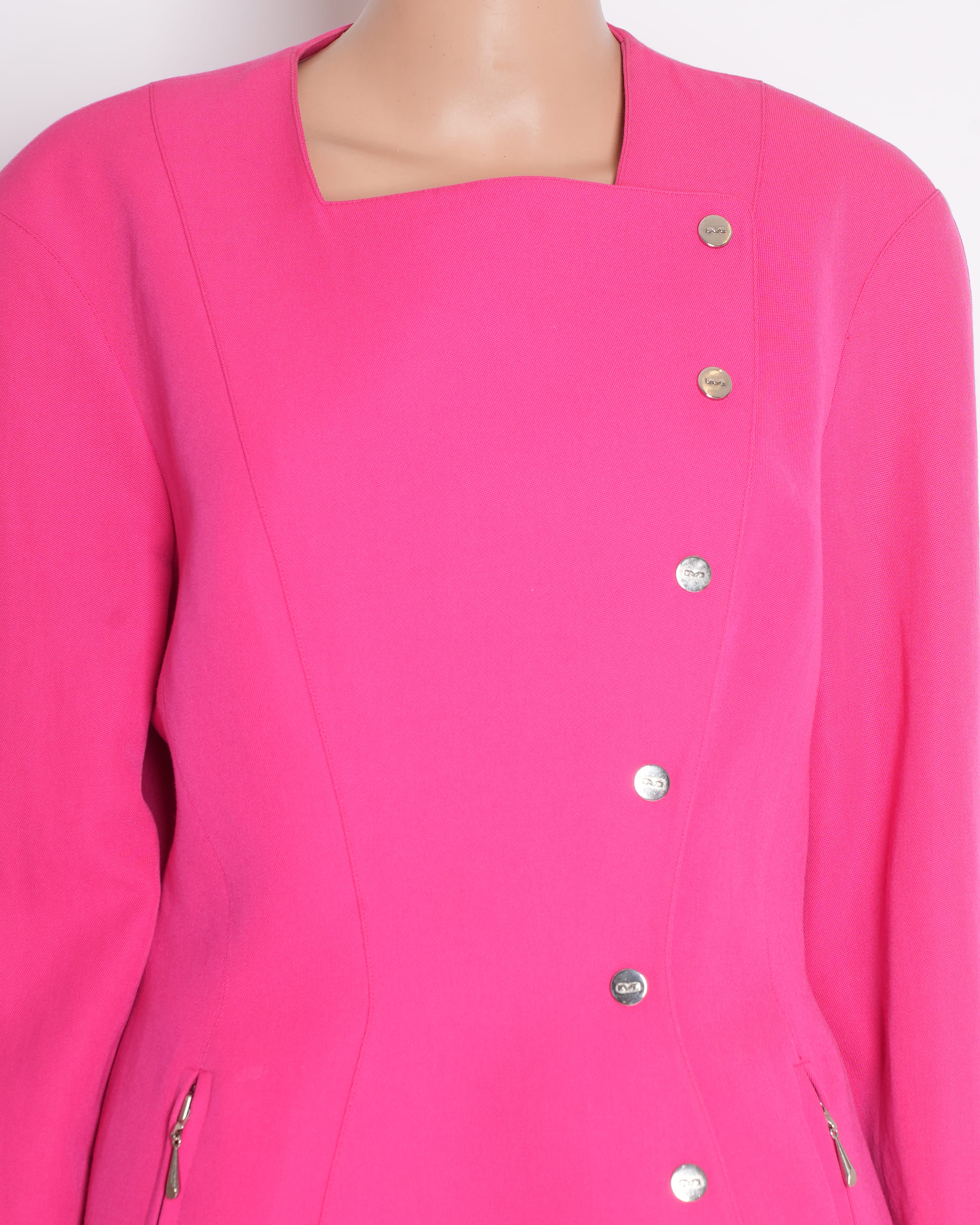 Thierry Mugler Vintage 1980's  Hot Pink Sculpted Jacket Blazer Suit