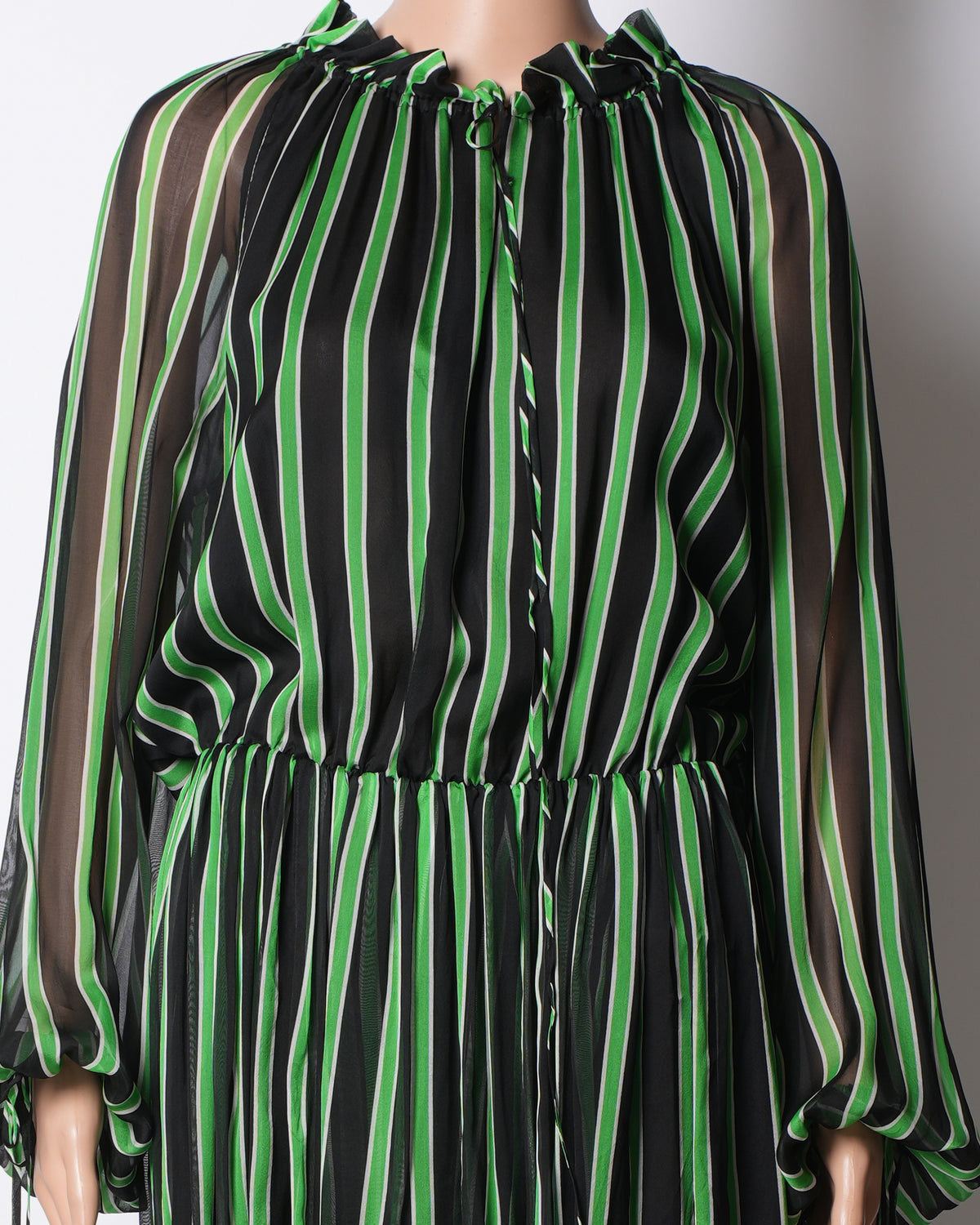 MSGM Green Striped Seta Silk Dress