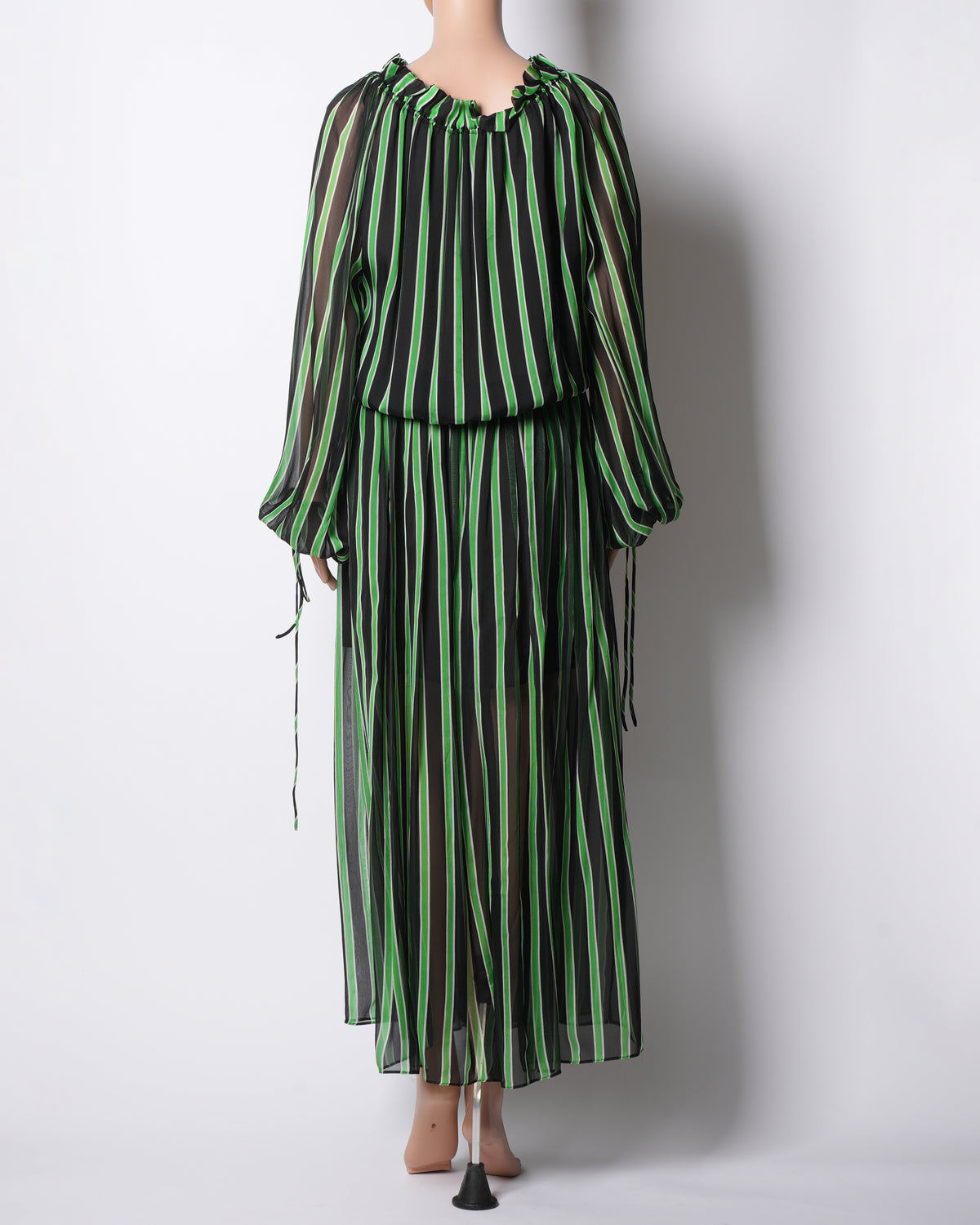 MSGM Green Striped Seta Silk Dress