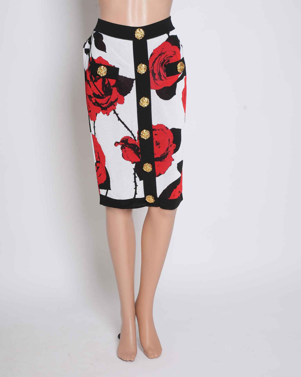 Balmain Floral Skirt With Gold Tote Detailing