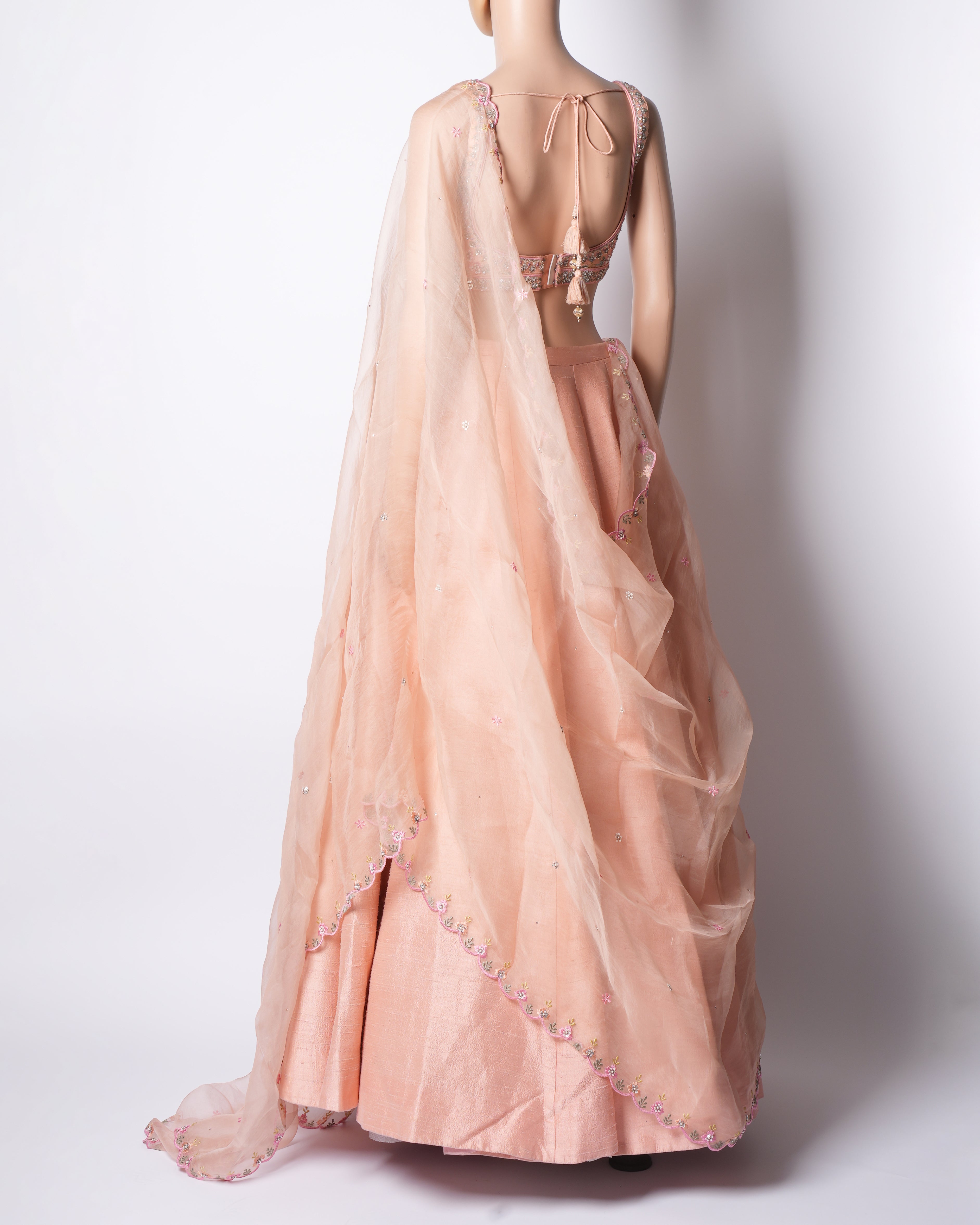 Anita Dongre Vrishti Flowral Embroidered Lehenga Set In Peach