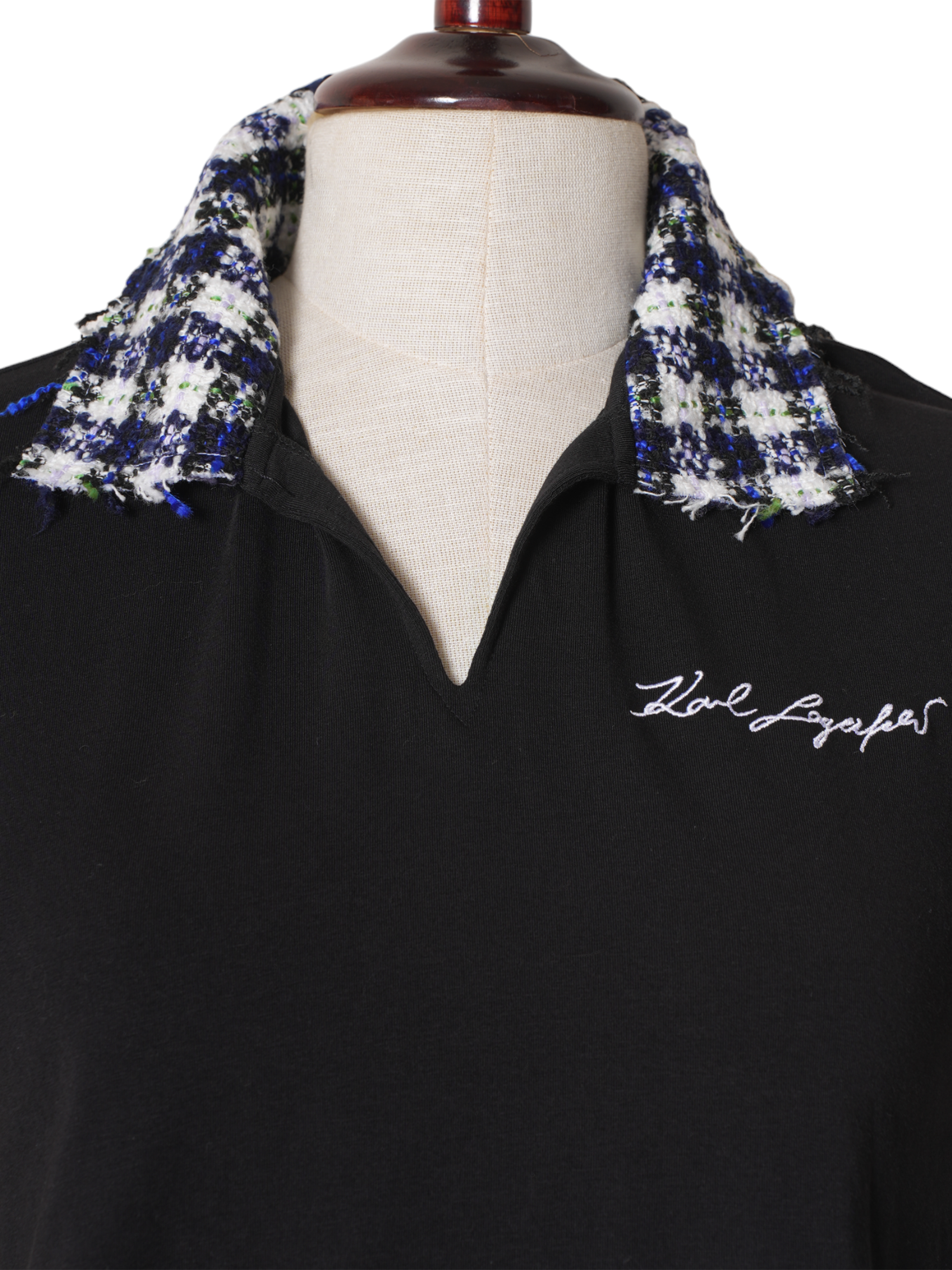 New Karl Lagerfeld Black Top With Houndstooth Detail