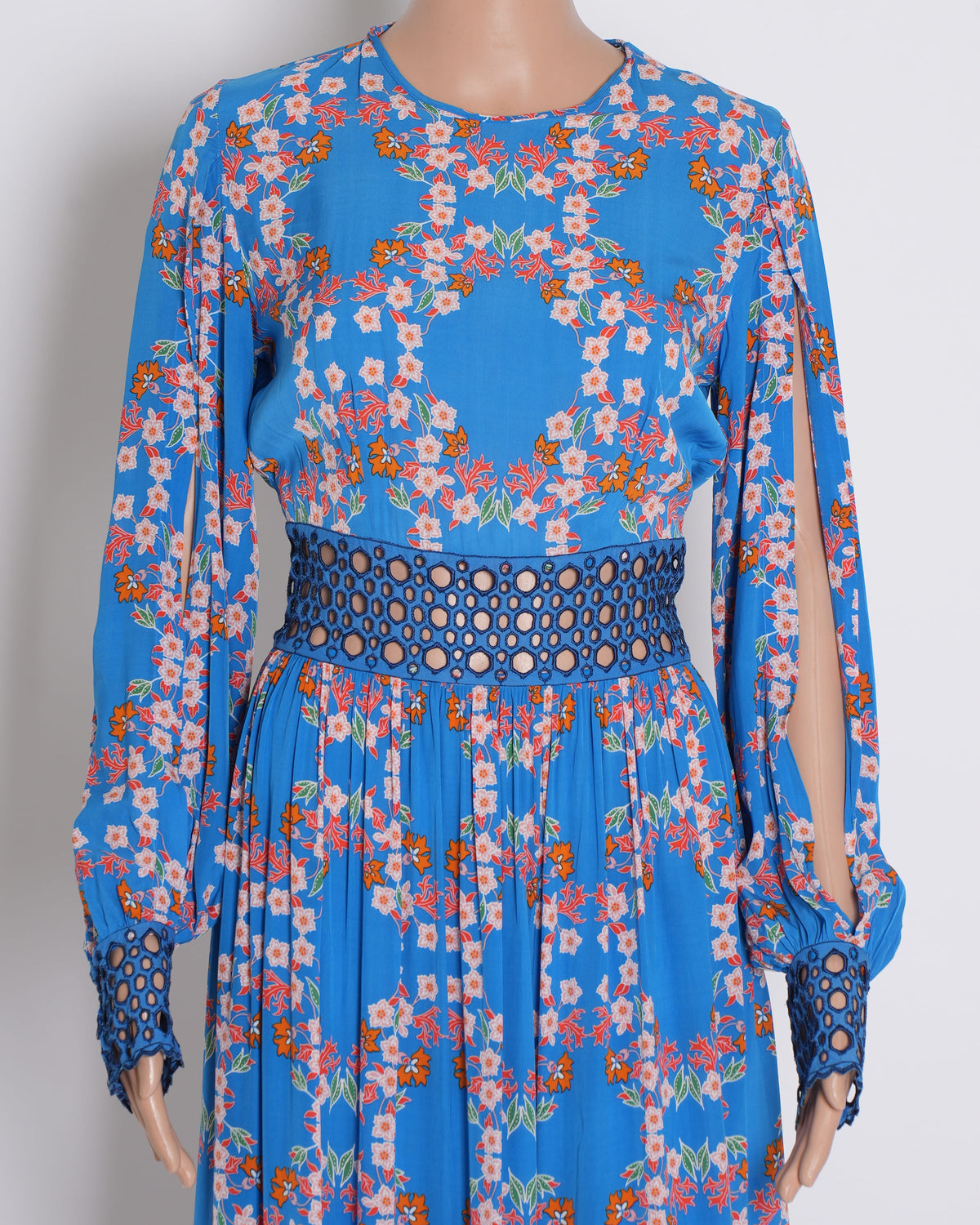 Sandro Floral Printed Full Sleeve Dress In Blue
