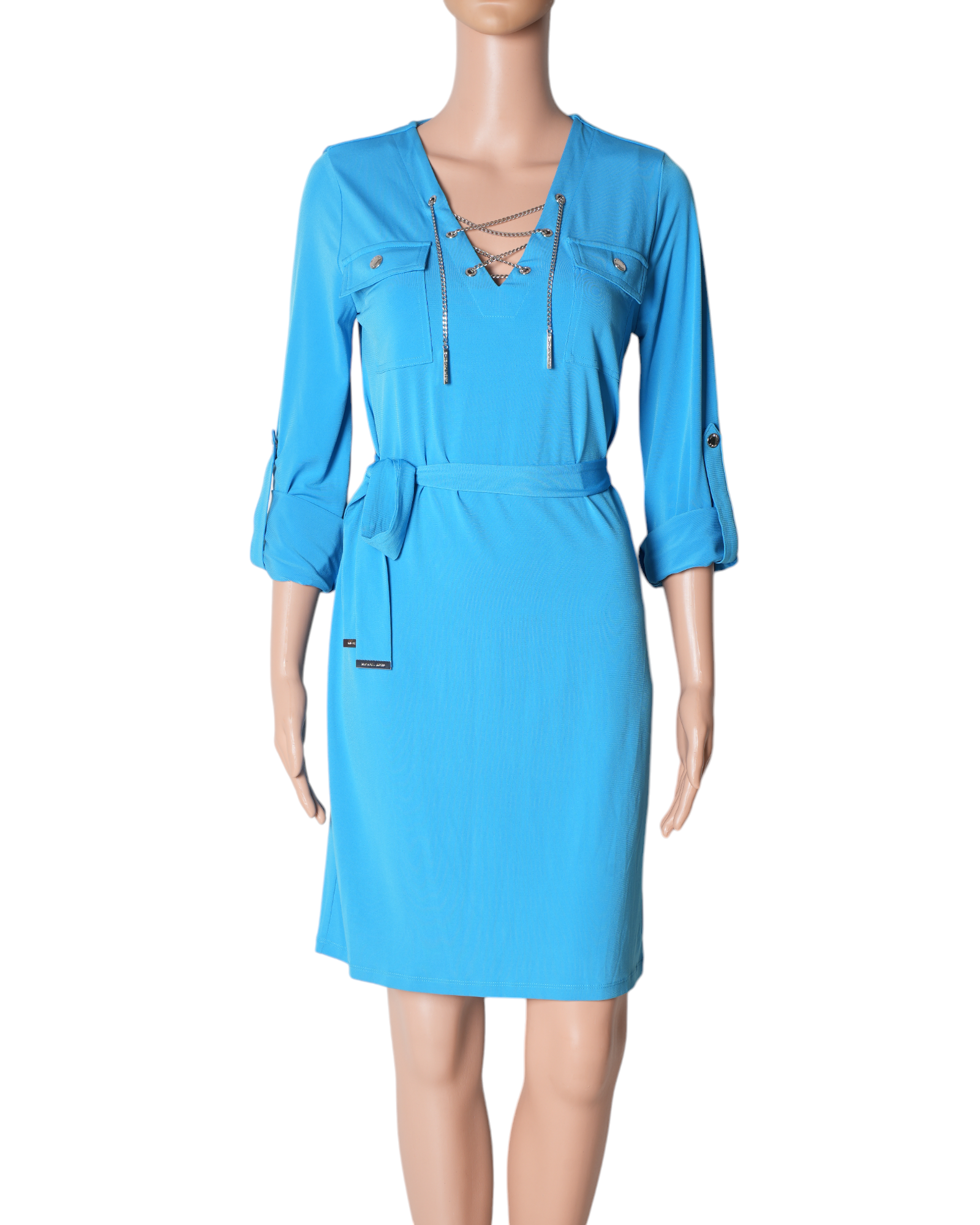 Michael Kors Blue V Neck Tunic With SIlver Chain Detailing