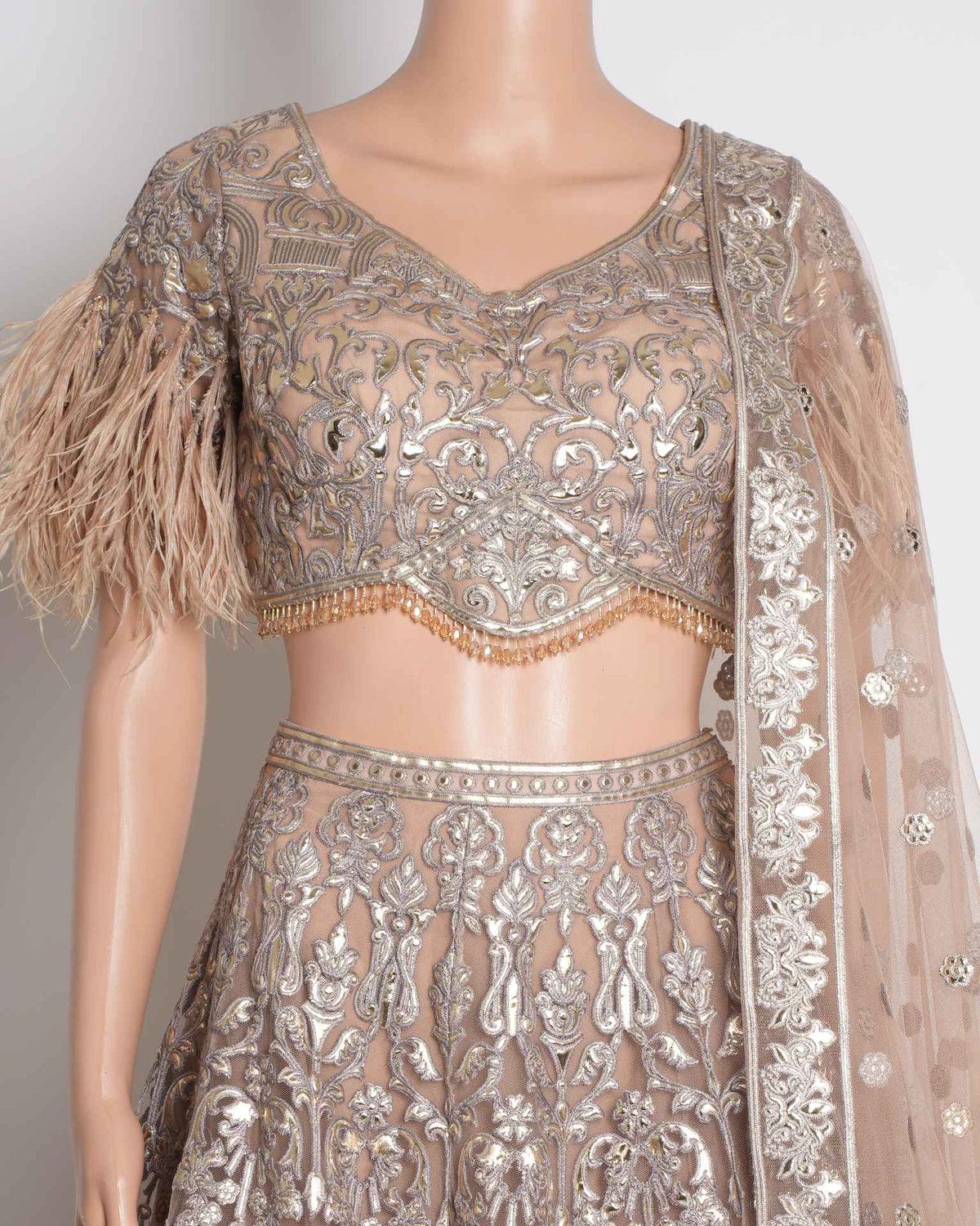 Falguni Shane Peacock embroidered lehenga custom feather detailing