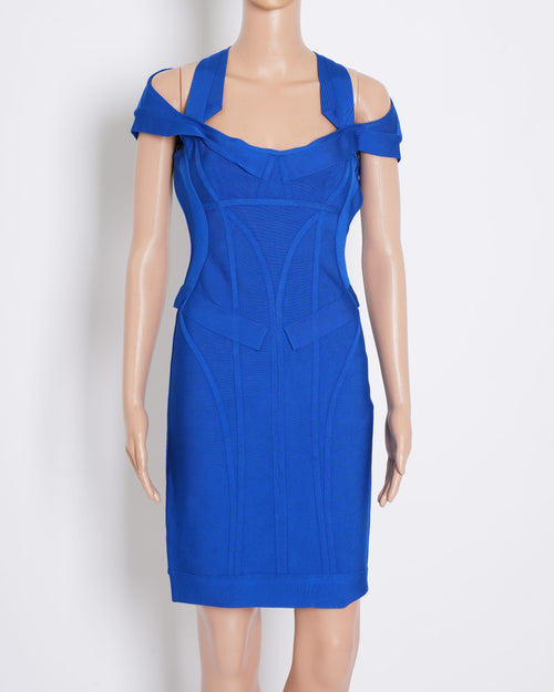 Hervé Léger Bodycone Dress In Electric Blue