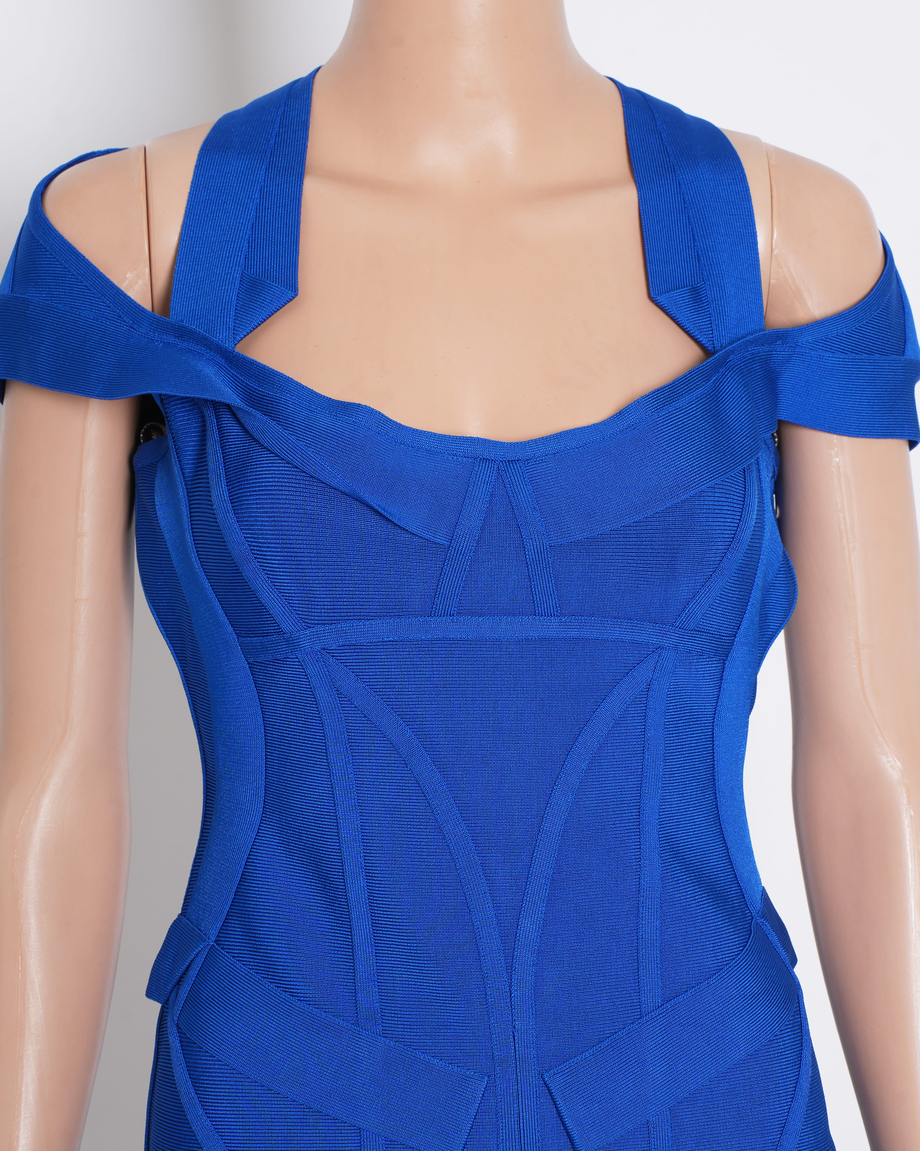 Hervé Léger Bodycone Dress In Electric Blue