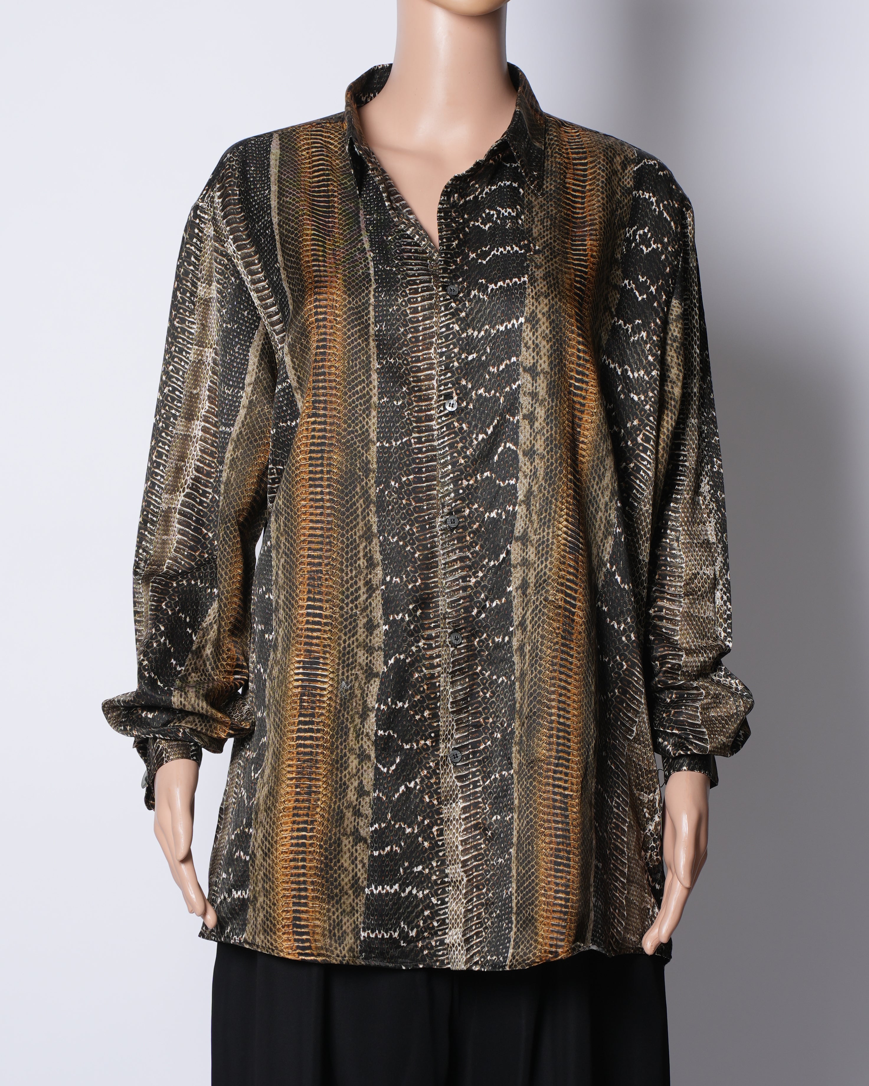 Roberto Cavalli Raptile Print Button Down Shirt