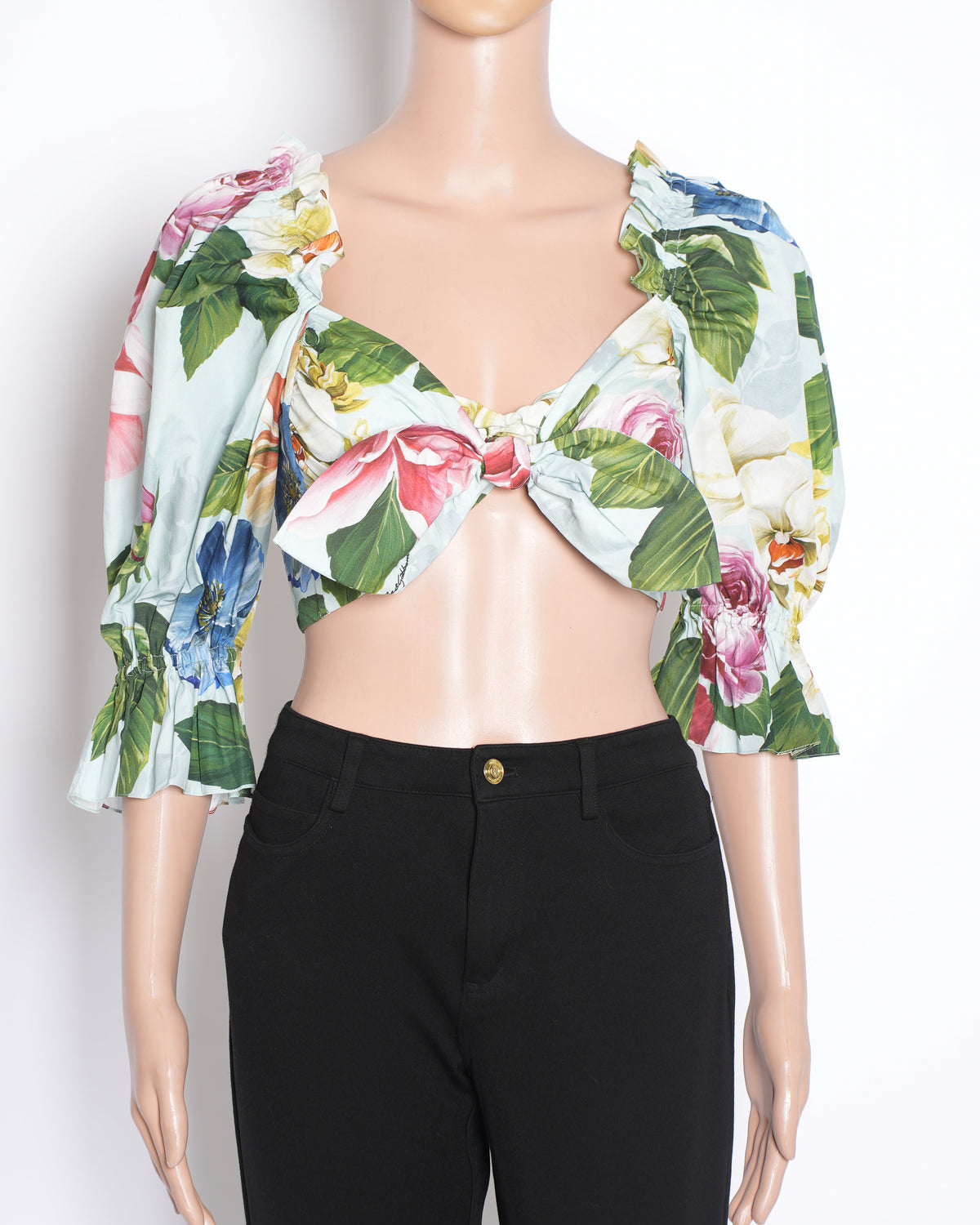 New Dolce & Gabbana Floral Printed Bow Top