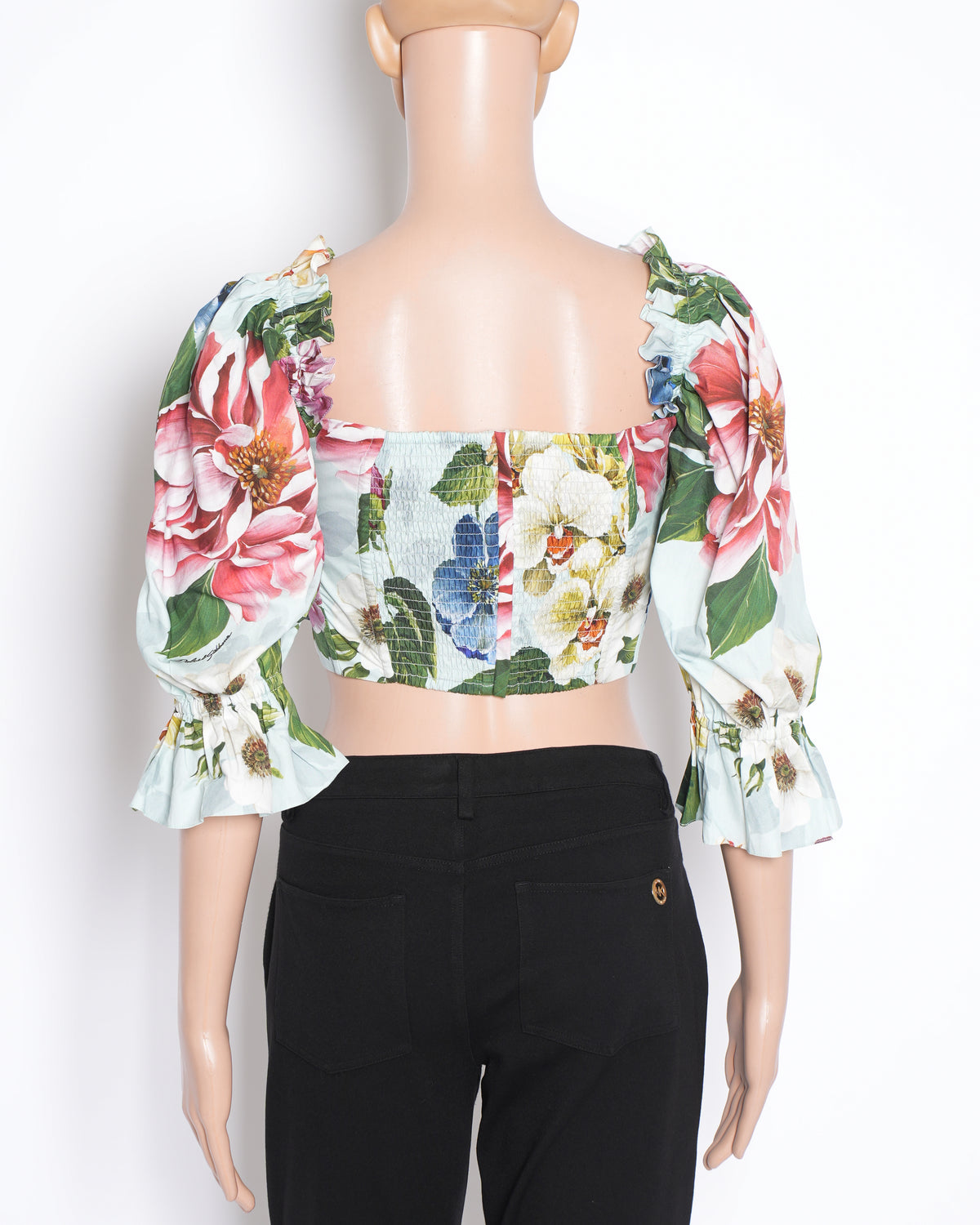 New Dolce & Gabbana Floral Printed Bow Top