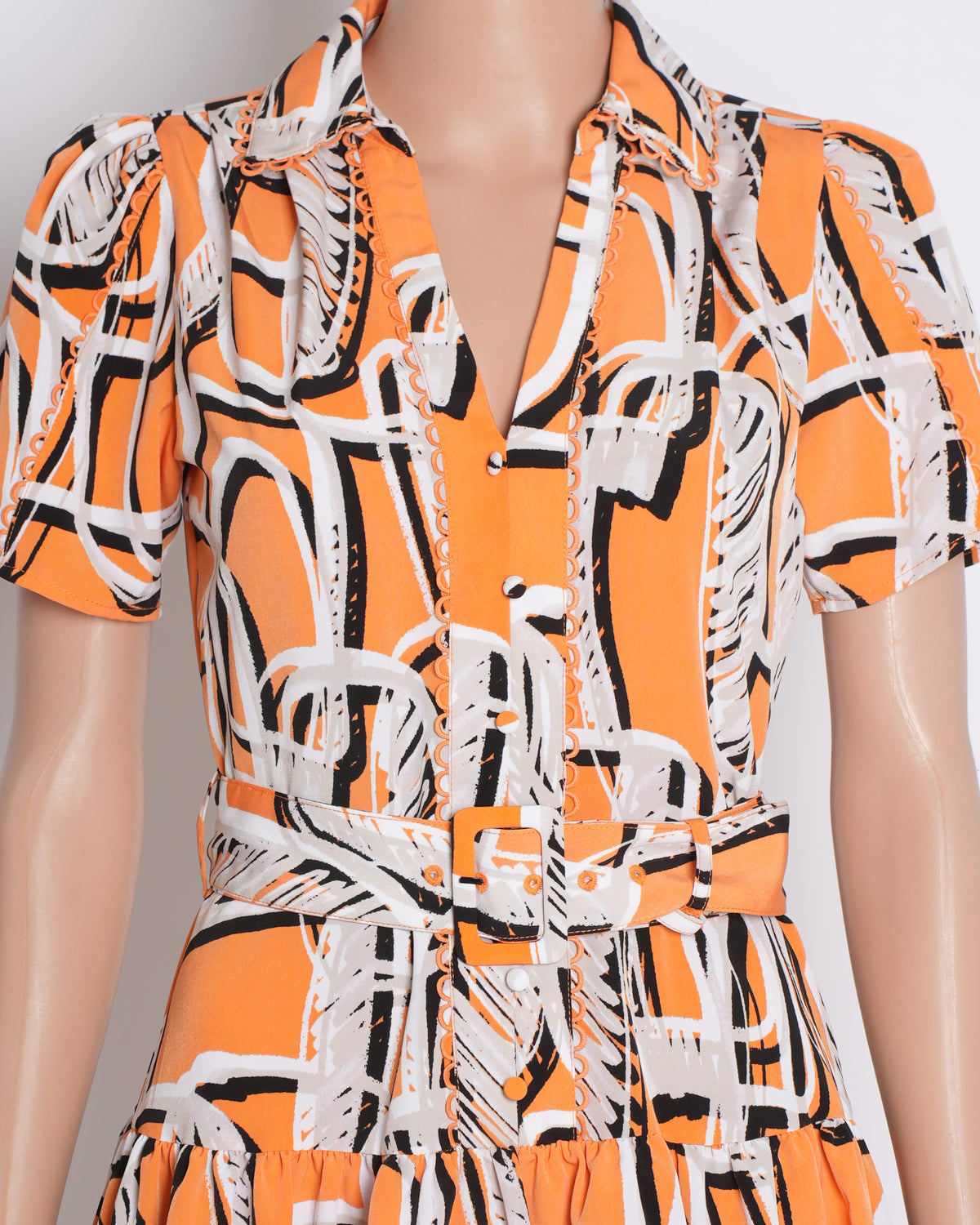 New Karl Lagerfeld Printed Dress In Orange & Black