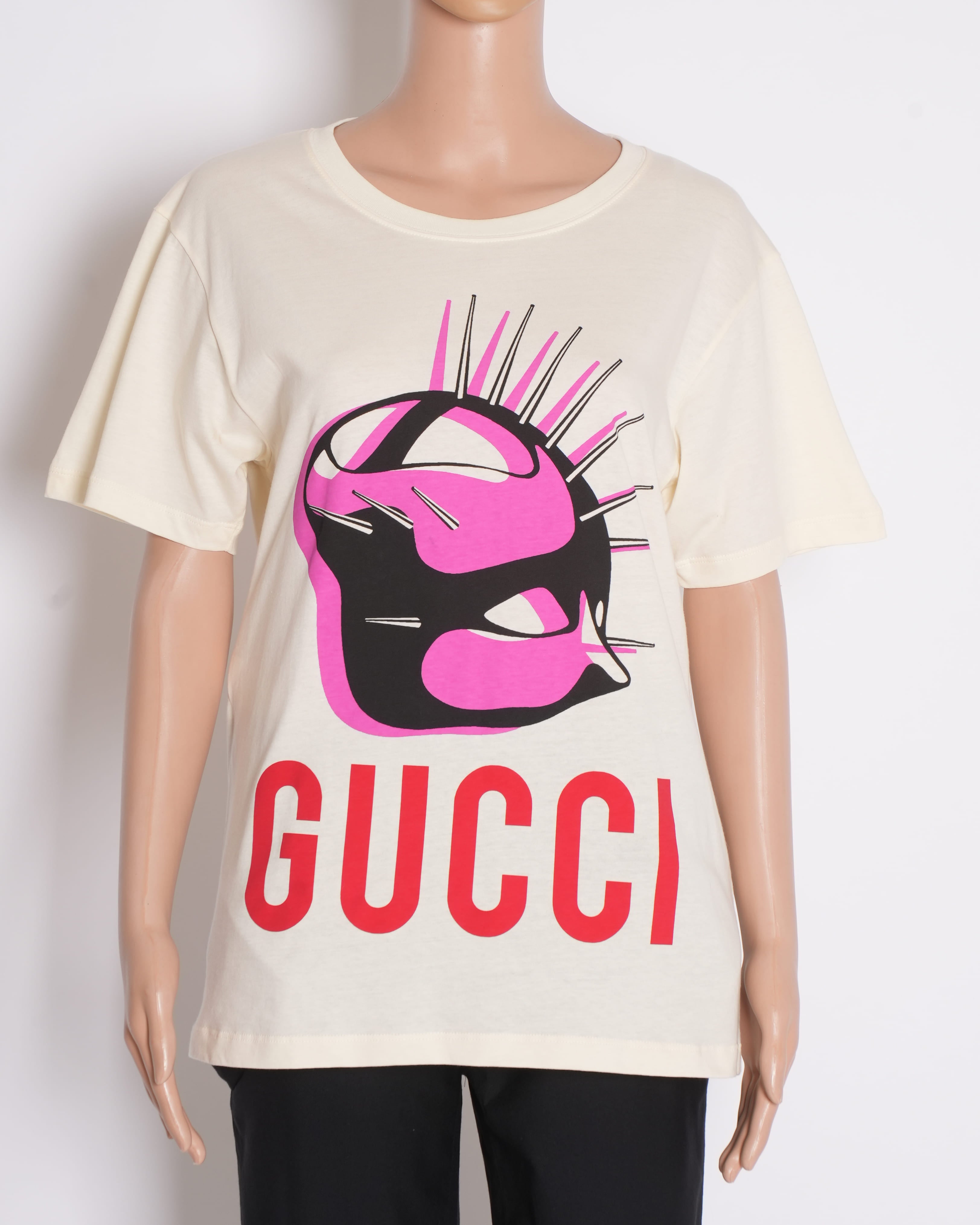 Gucci Cream Manifesto Logo Printed Cotton Oversized Crewneck T-Shirt