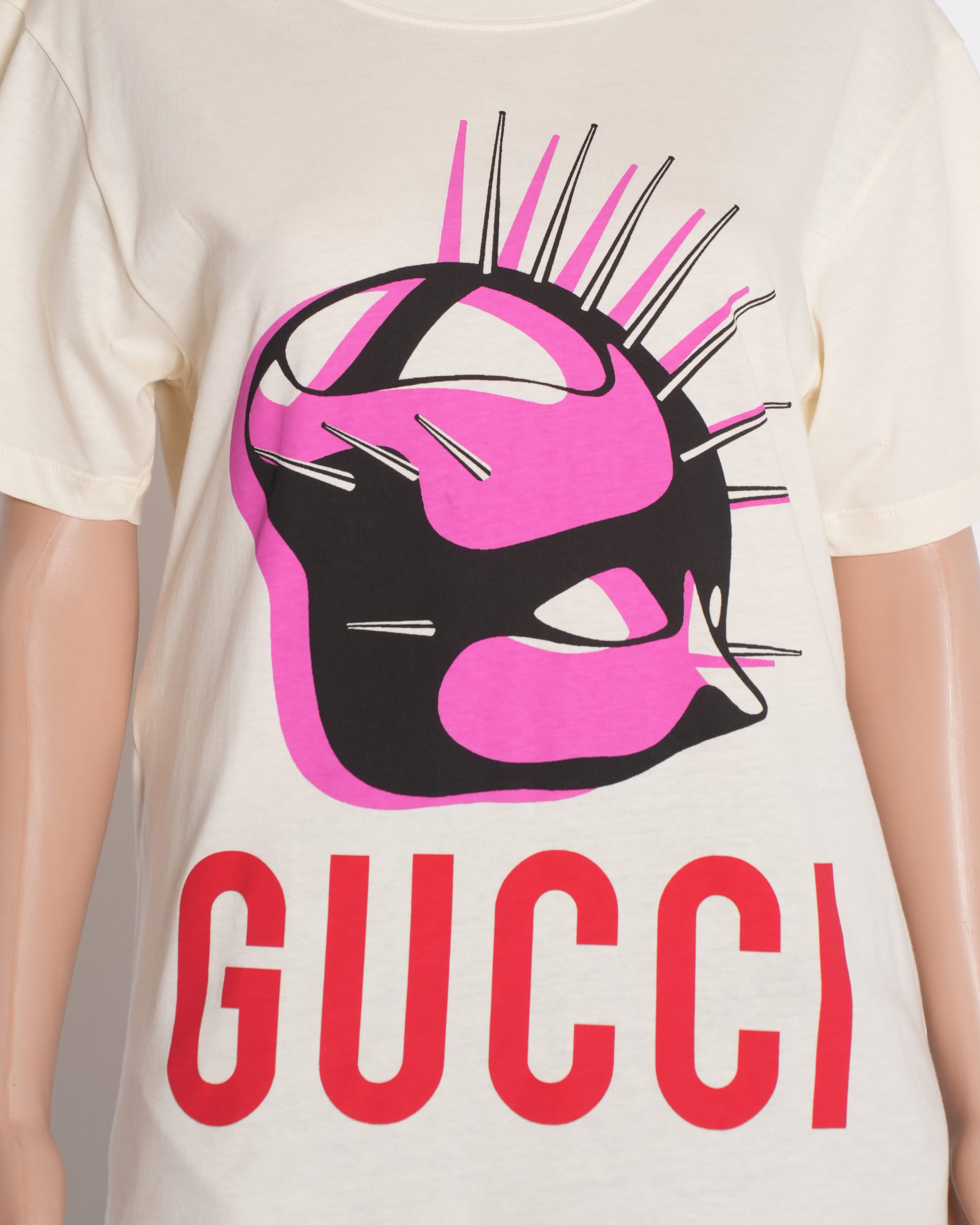 Gucci Cream Manifesto Logo Printed Cotton Oversized Crewneck T-Shirt